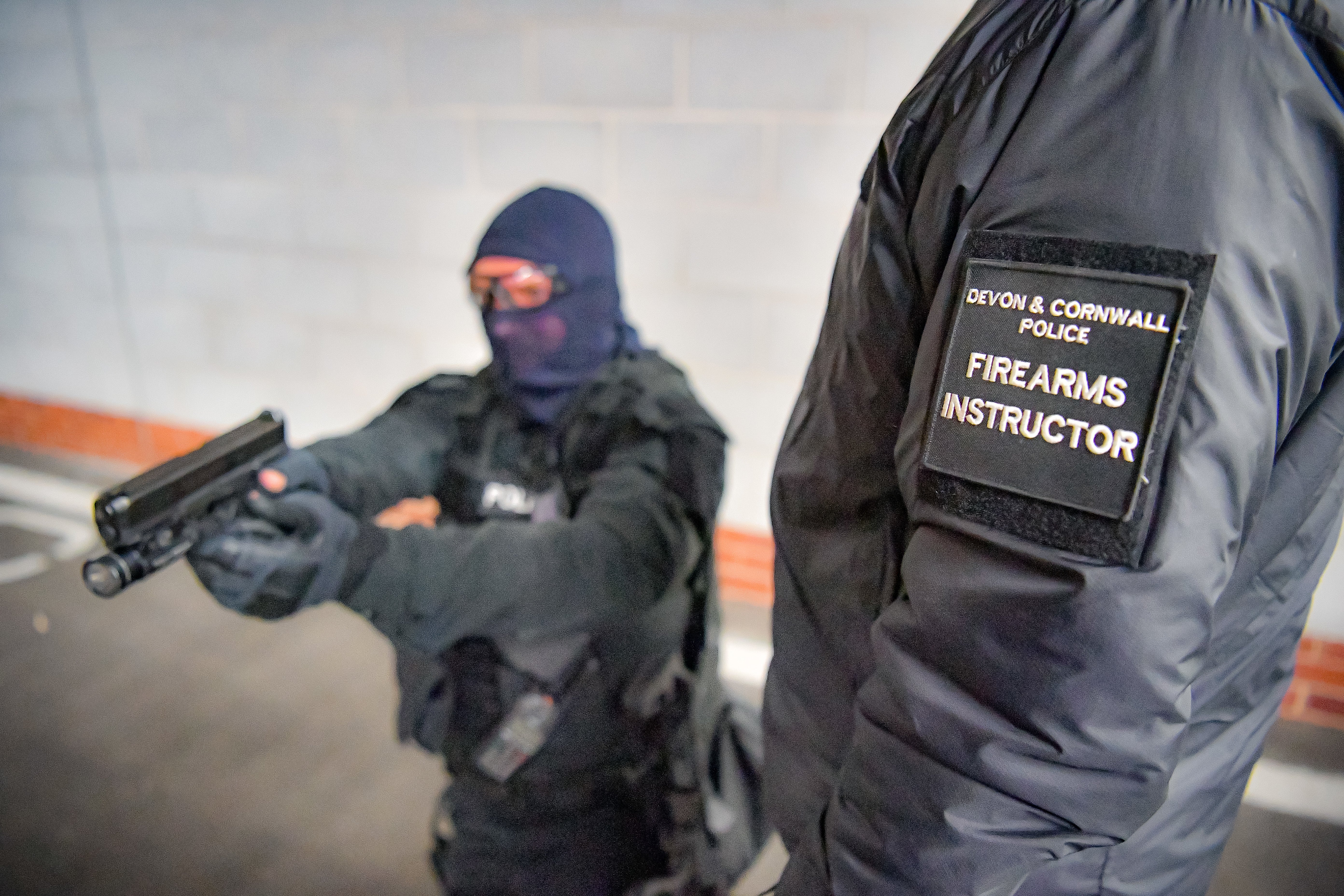 Members of Devon and Cornwall Police firearms team on the firing range at the force headquarters in Exeter