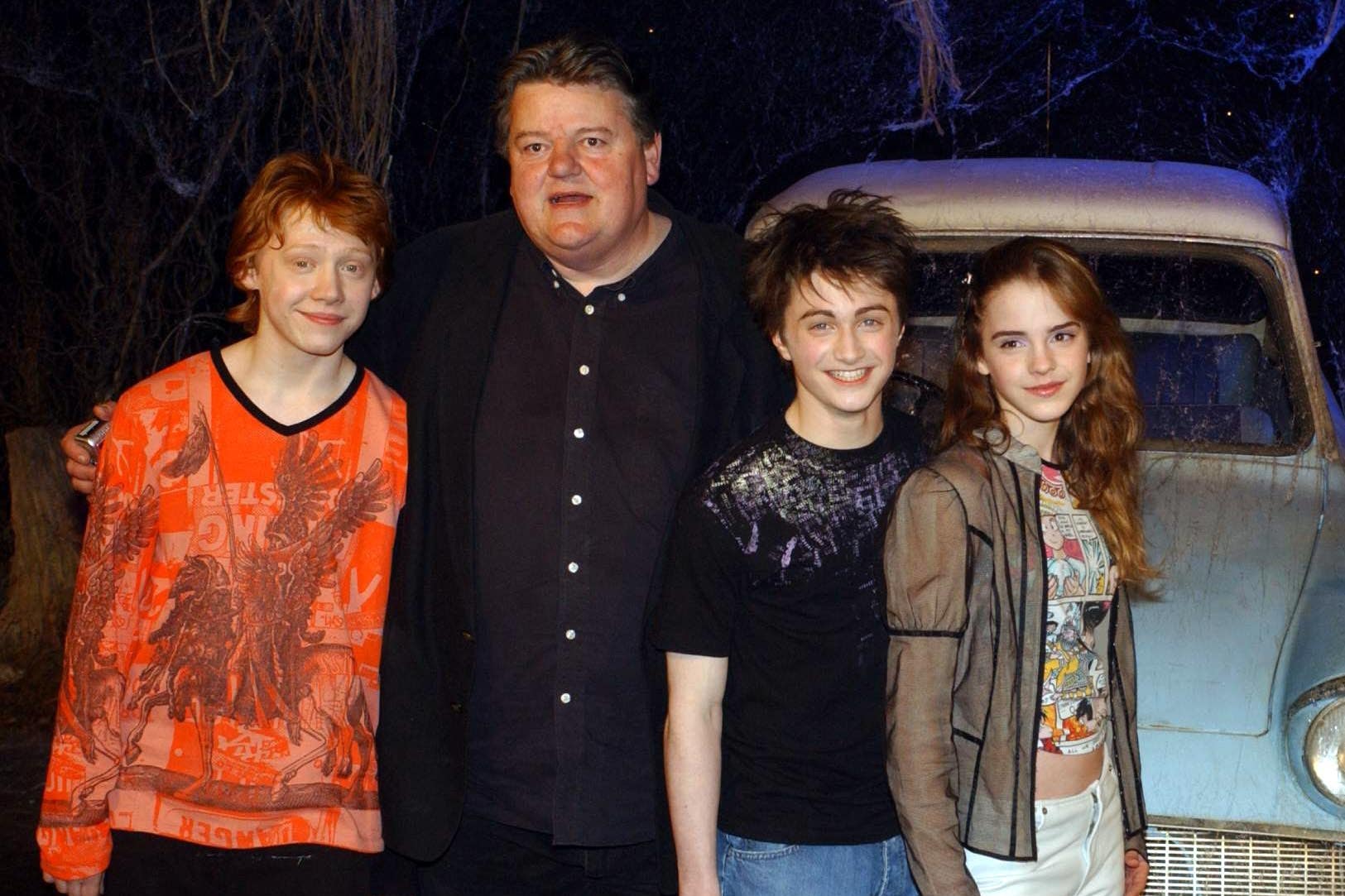 The stars of Harry Potter and the Chamber of Secrets, from left to right; Rupert Grint, Robbie Coltrane, Daniel Radcliffe and Emma Watson