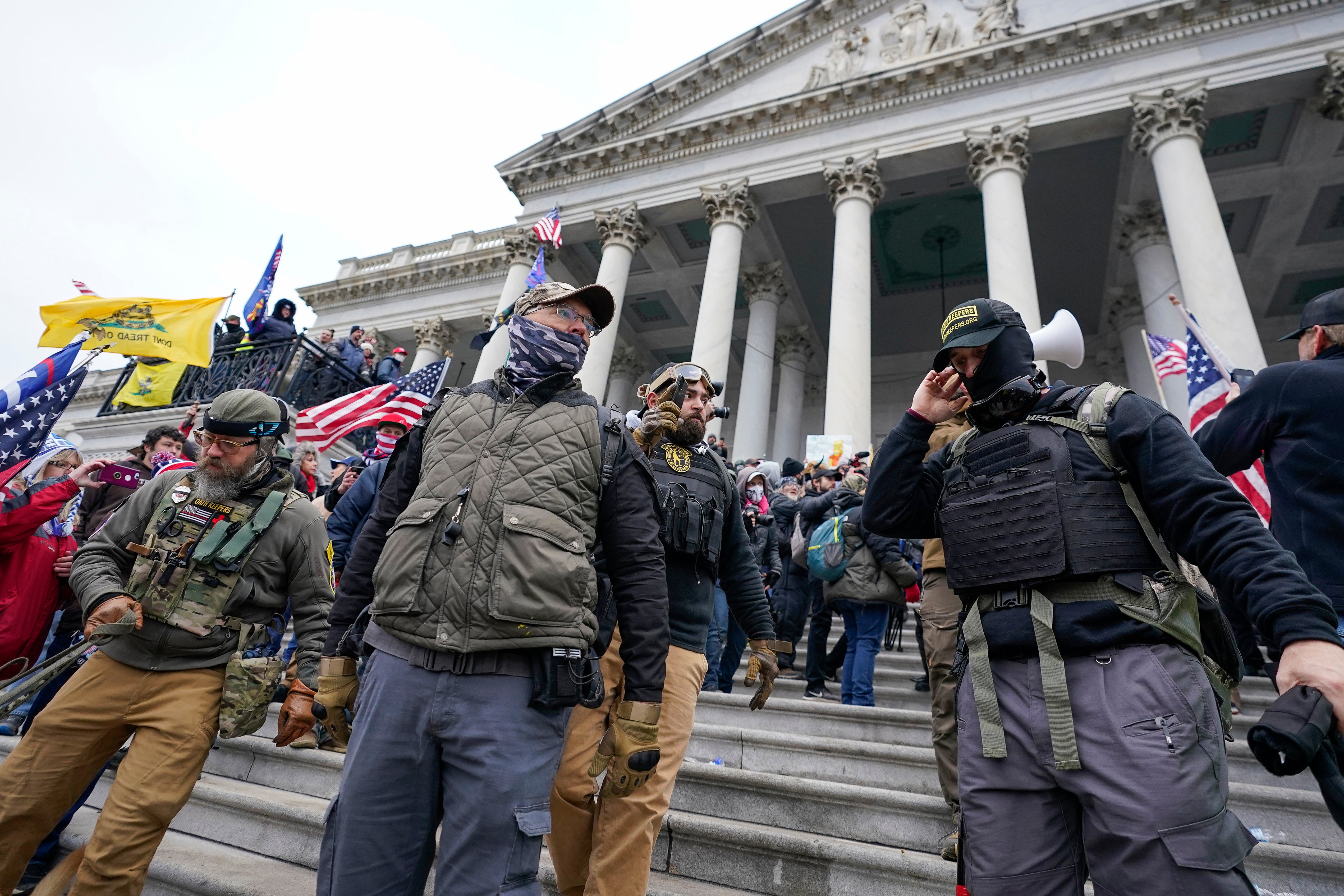 Members of the Oath Keepers appear at the US Capitol on 6 January, 2021.