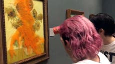 Two people charged after soup thrown on Van Gogh’s Sunflowers painting 