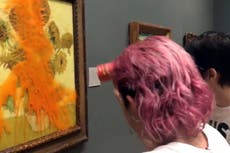 Two people charged after soup thrown on Van Gogh’s Sunflowers painting