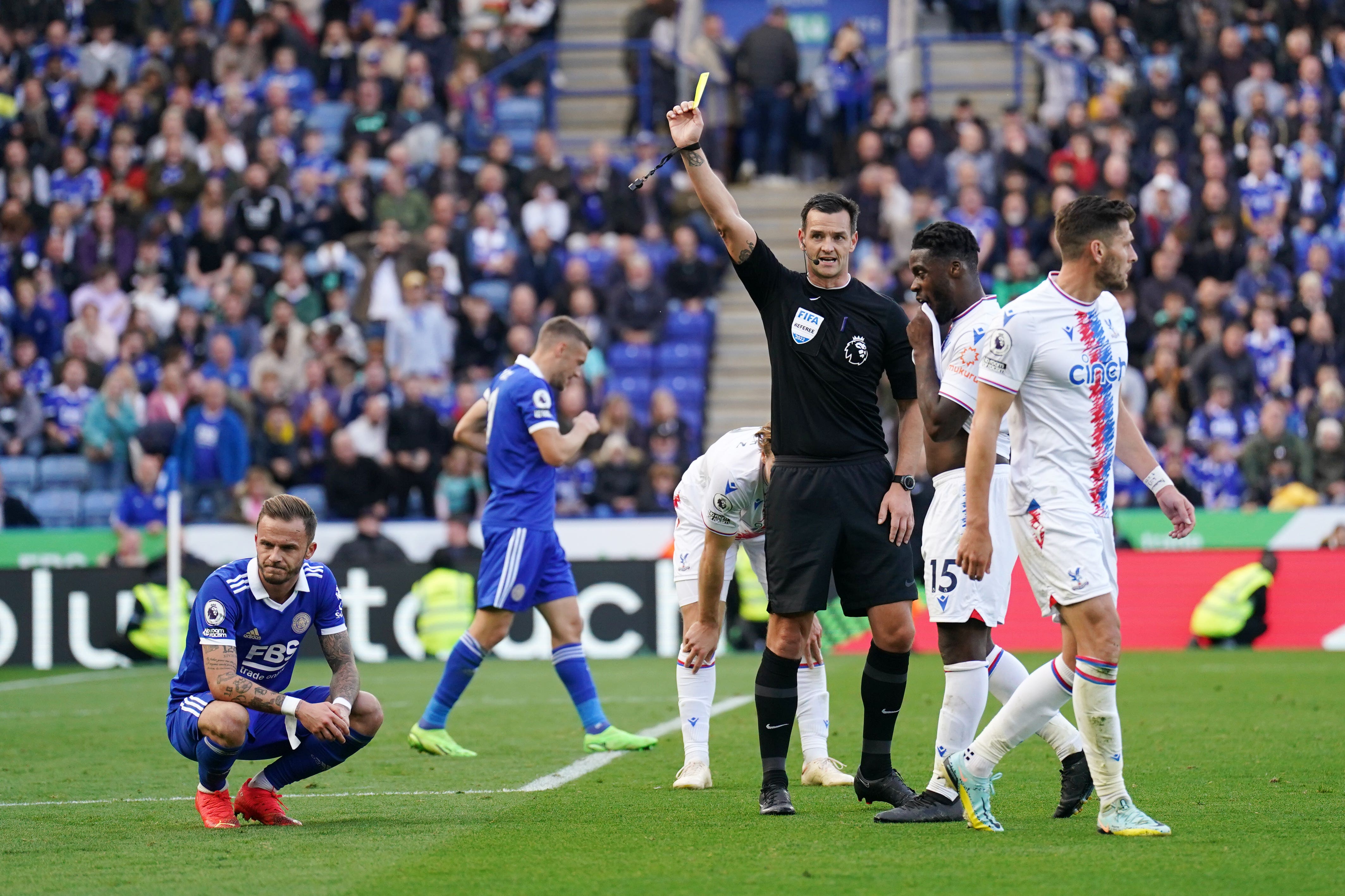 A late yellow card for James Maddison leaves the Leicester No 10 suspended for Thursday’s visit of Leeds United