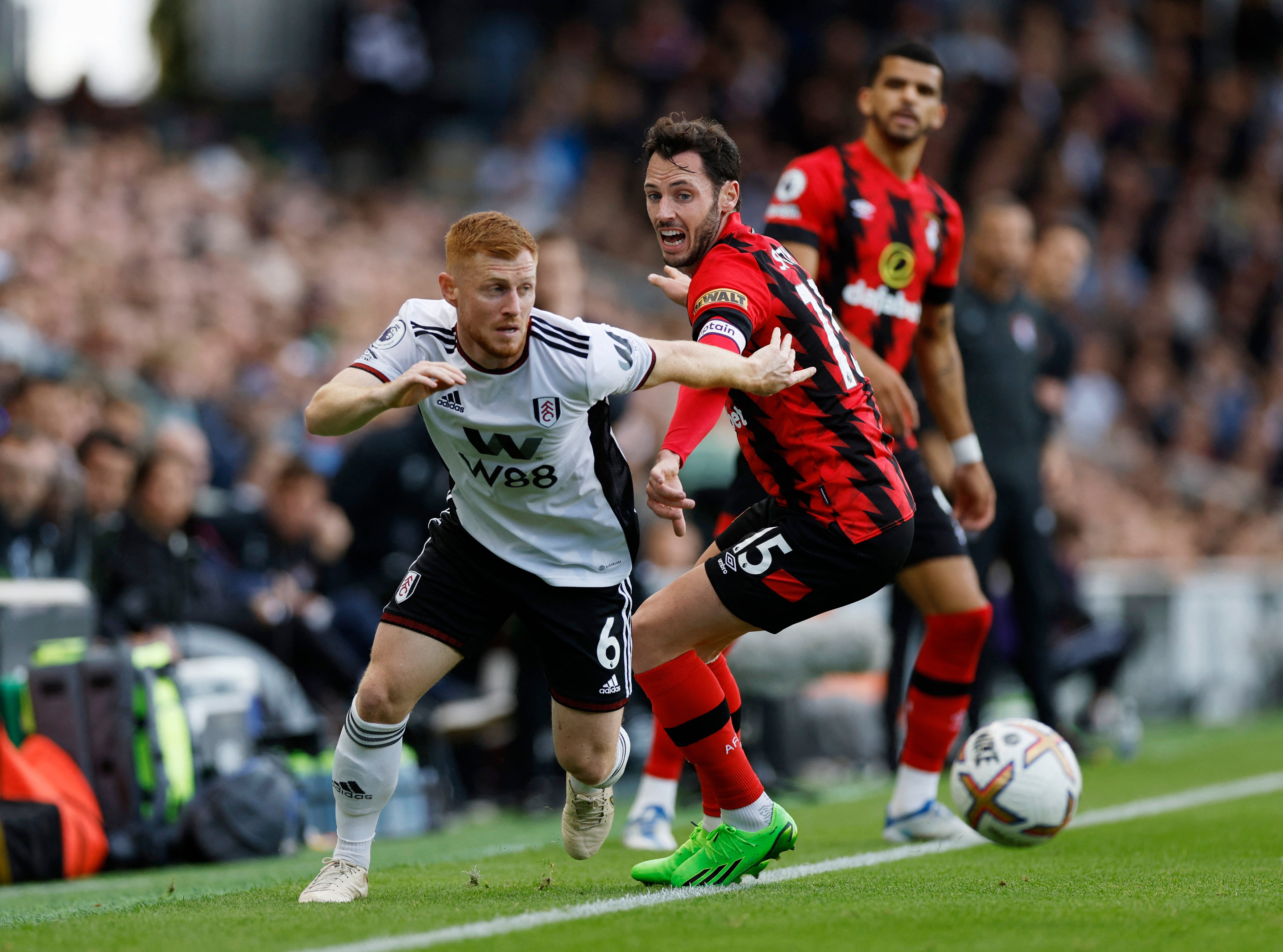 Fulham’s Harrison Reed escapes the attentions of Adam Smith