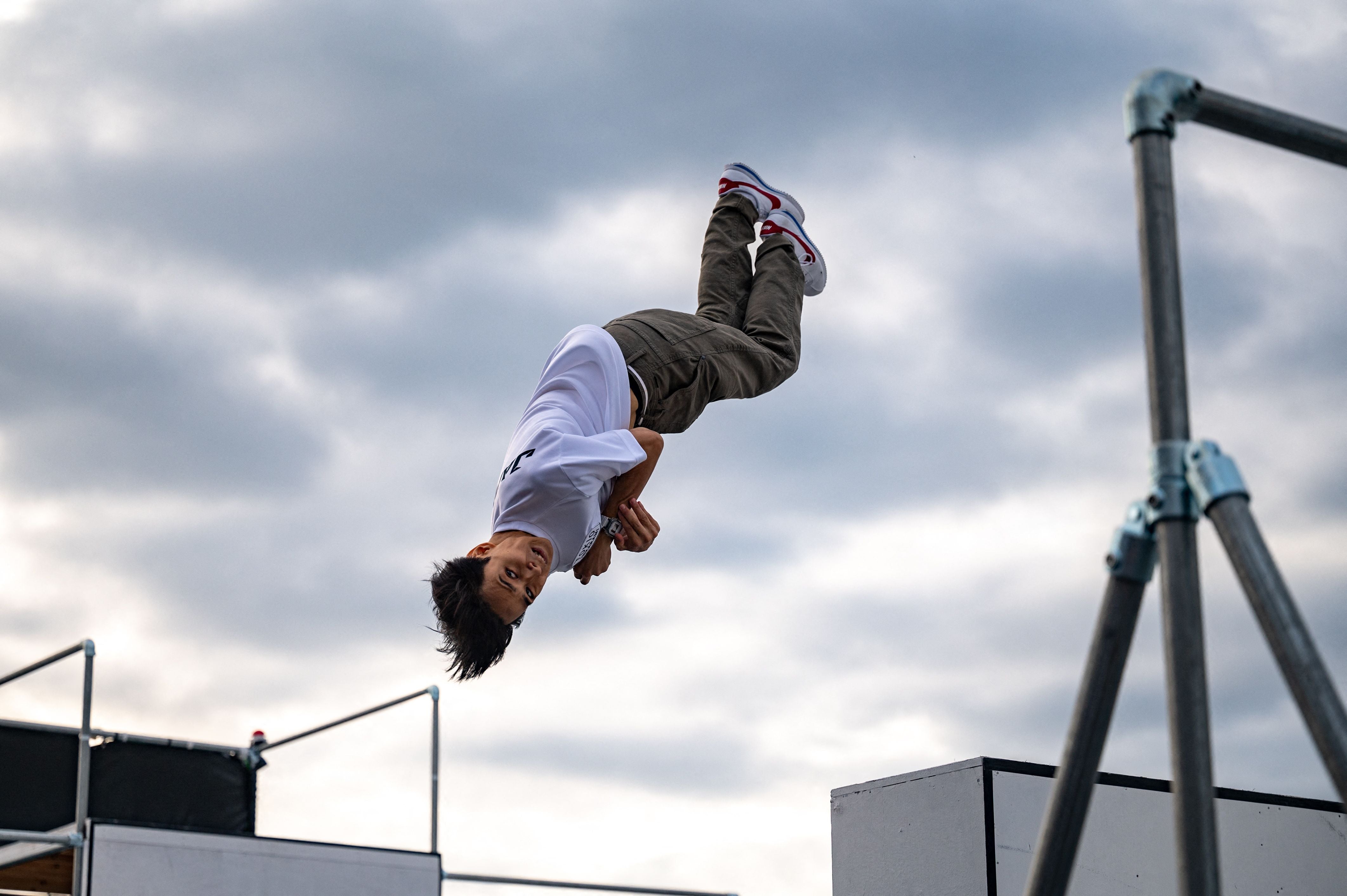 Takeo Watanabe of Japan competes competes during Men's Freestyle Final at the FIG Parkour World Championships in Tokyo