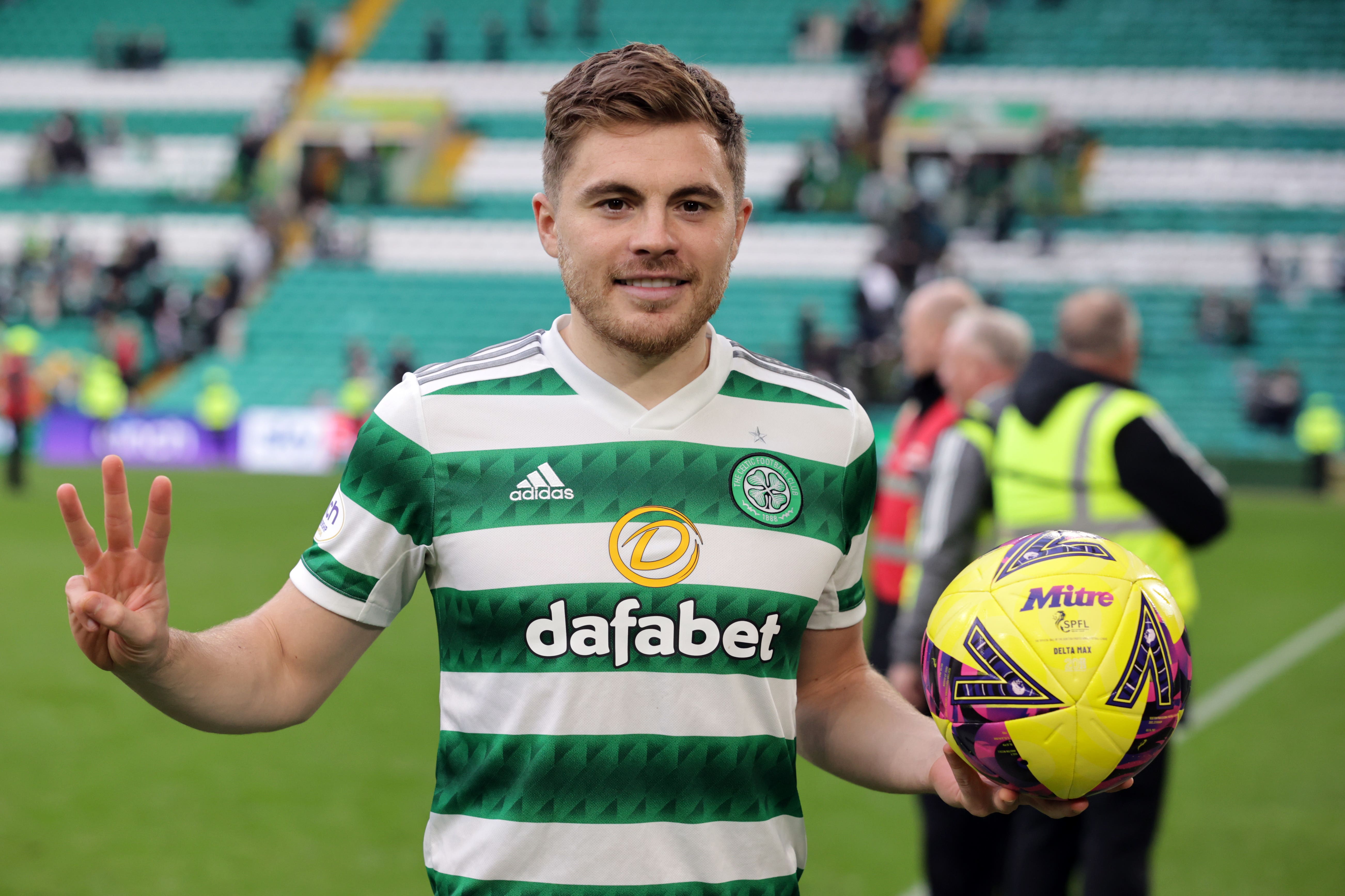 Celtic’s James Forrest hit a hat-trick on Saturday (Steve Welsh/PA)