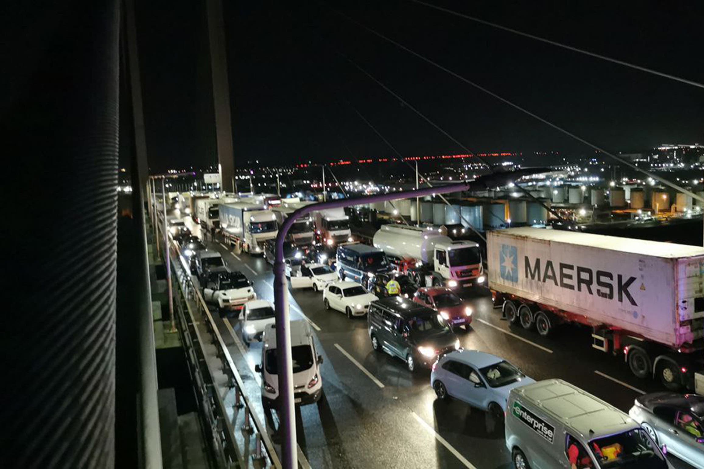 Traffic stopped after two of activists scaled the Queen Elizabeth II Bridge at the Dartford Crossing (Just Stop Oil handout/PA)