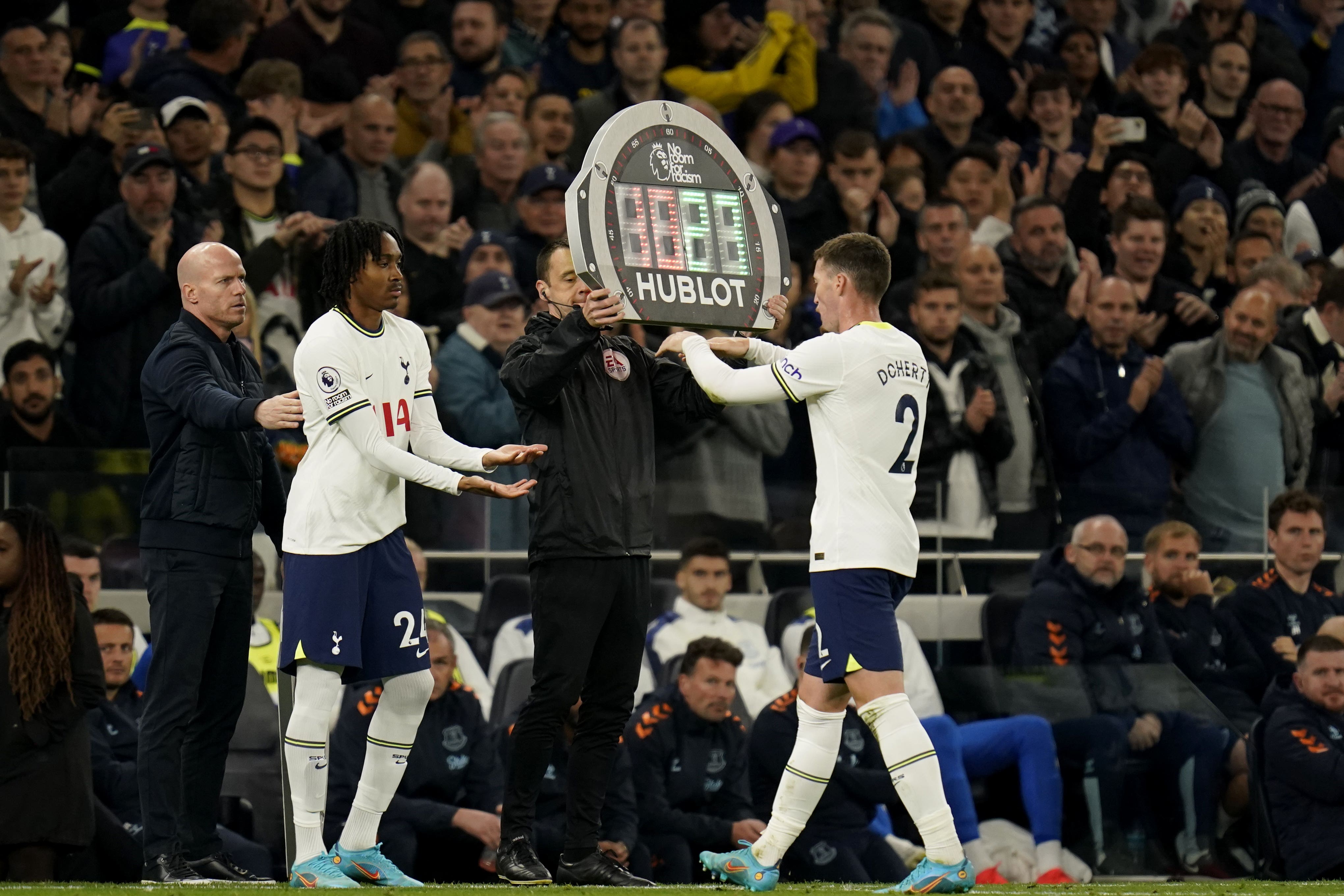 Djed Spence made his home debut for Tottenham in Saturday’s 2-0 win over Everton (Andrew Matthews/PA)