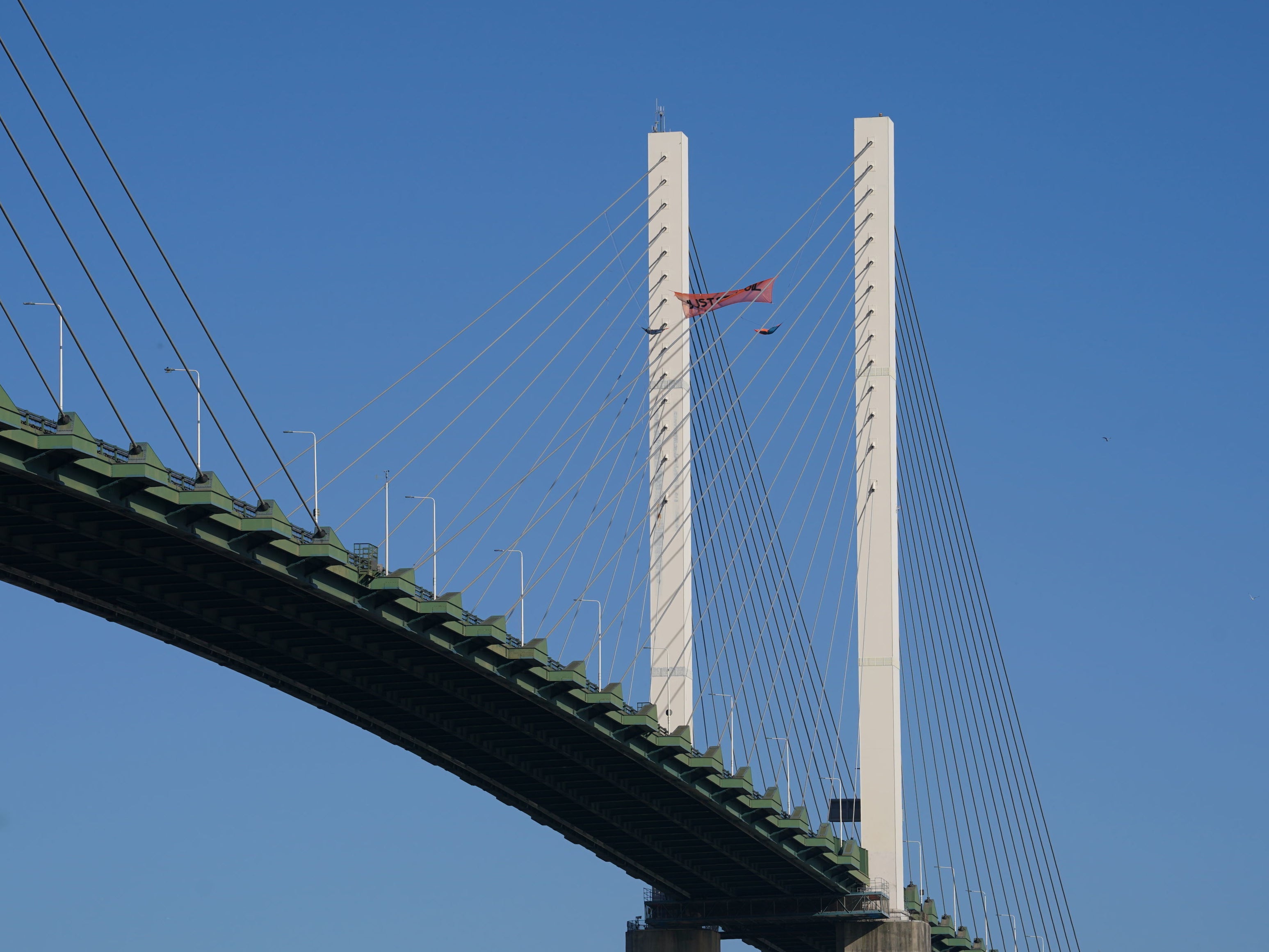 Just Stop Oil activists remained on the Queen Elizabeth II bridge on Tuesday