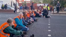 Just Stop Oil supporters block A4 near Baron’s Court tube station