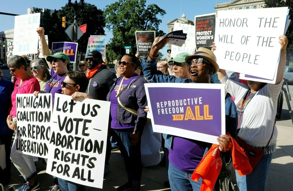 Reproductive Freedom for All activists outside of the Michigan state house in September