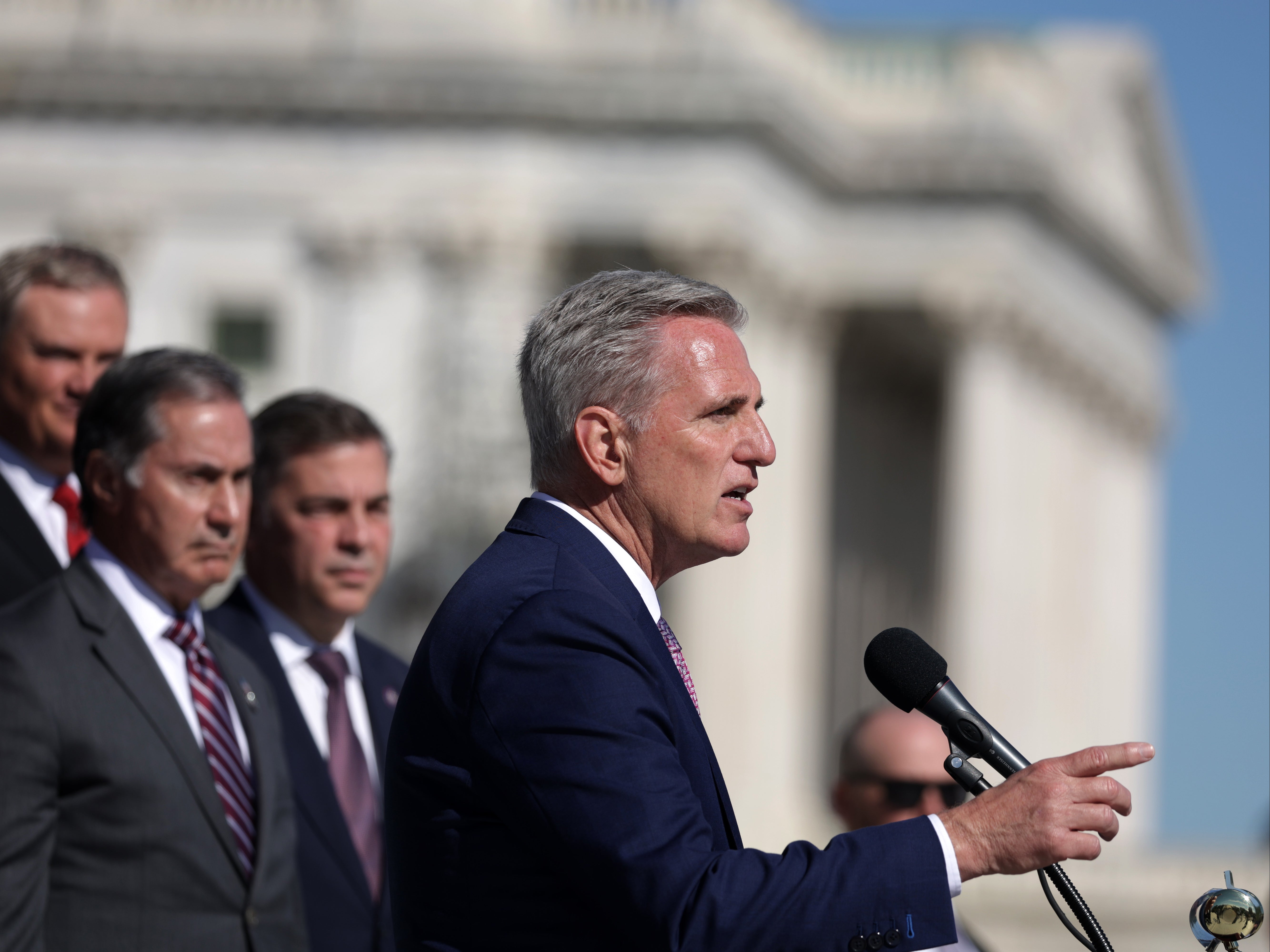 Kevin McCarthy speaks on the steps of the Capitol