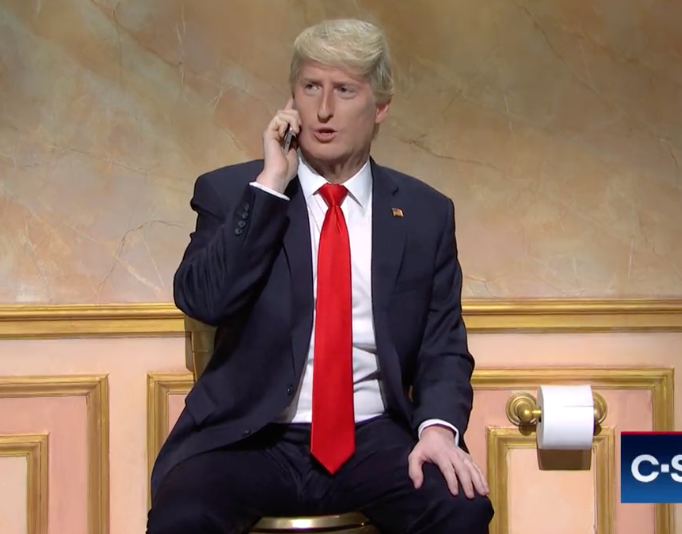 Saturday Night Live cast member James Austin Johnson portrayed Donald Trump sitting on a toilet during January 6