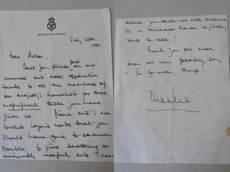 A handwritten thank you letter from King Charles III sold for £234 at auction