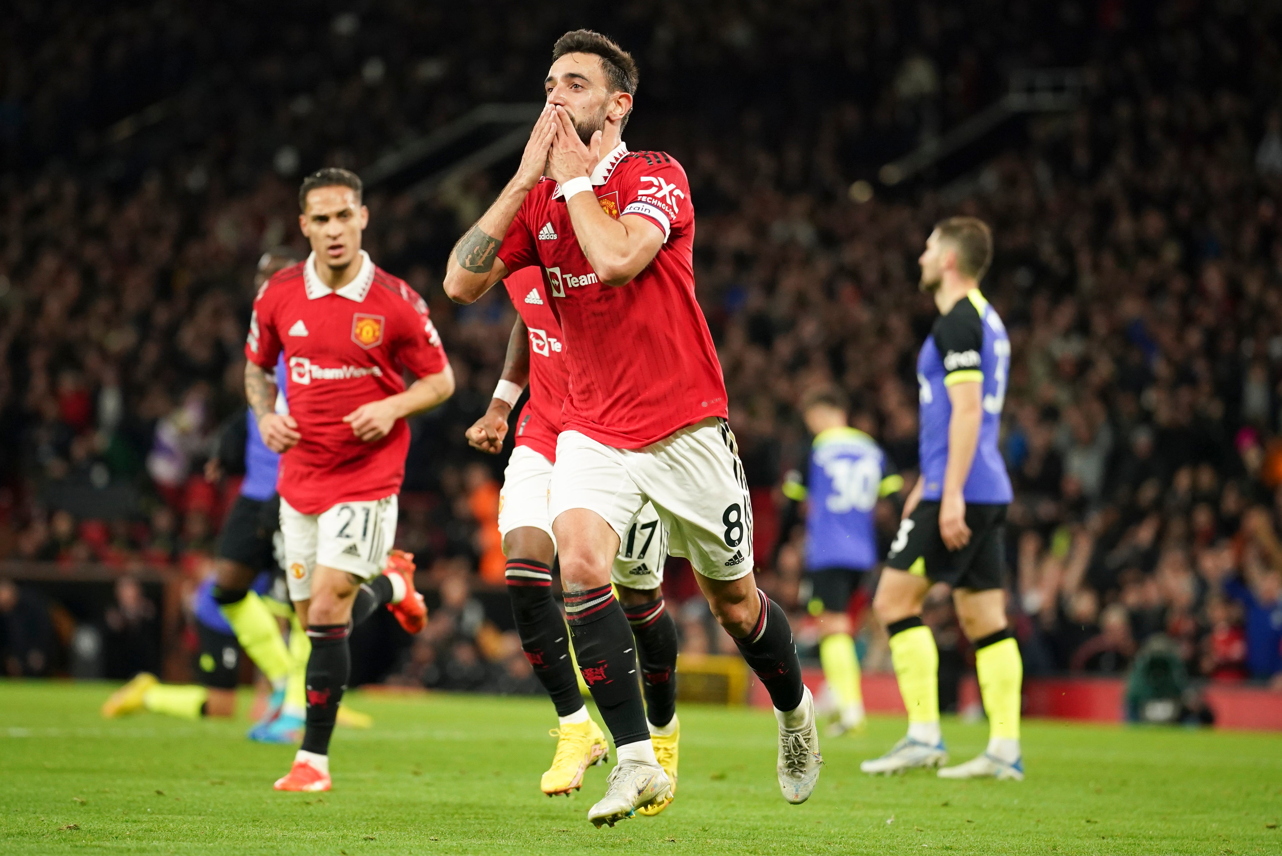 Bruno Fernandes celebrates scoring Manchester United’s second goal