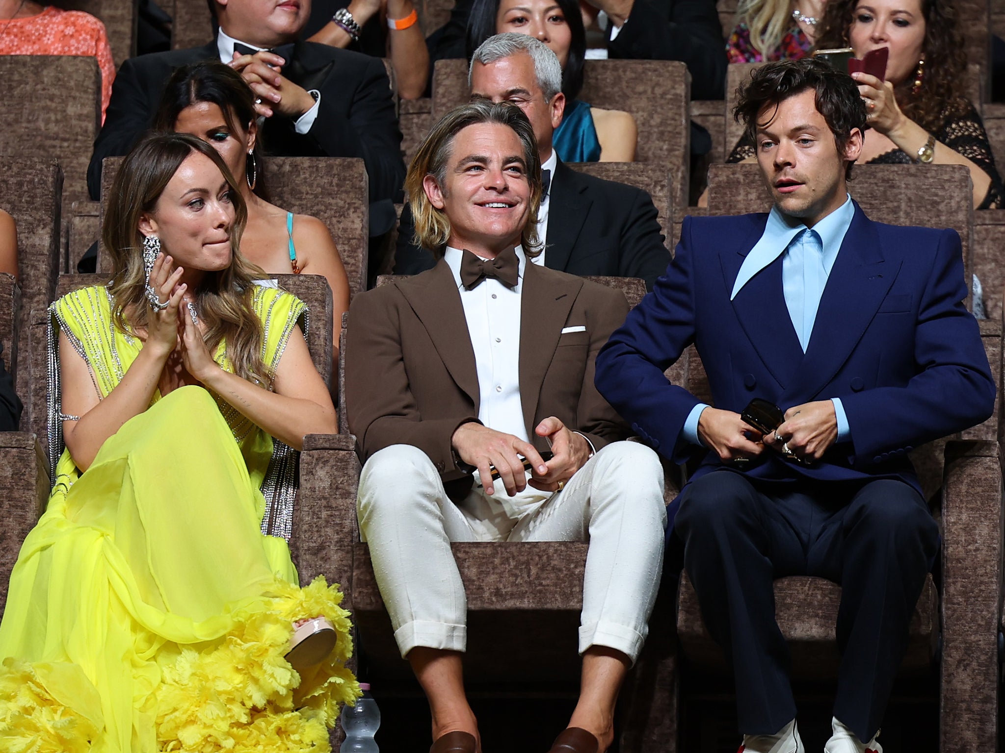 Olivia Wilde, Chris Pine and Harry Styles at the Venice premiere of ‘Don’t Worry Darling’ in August