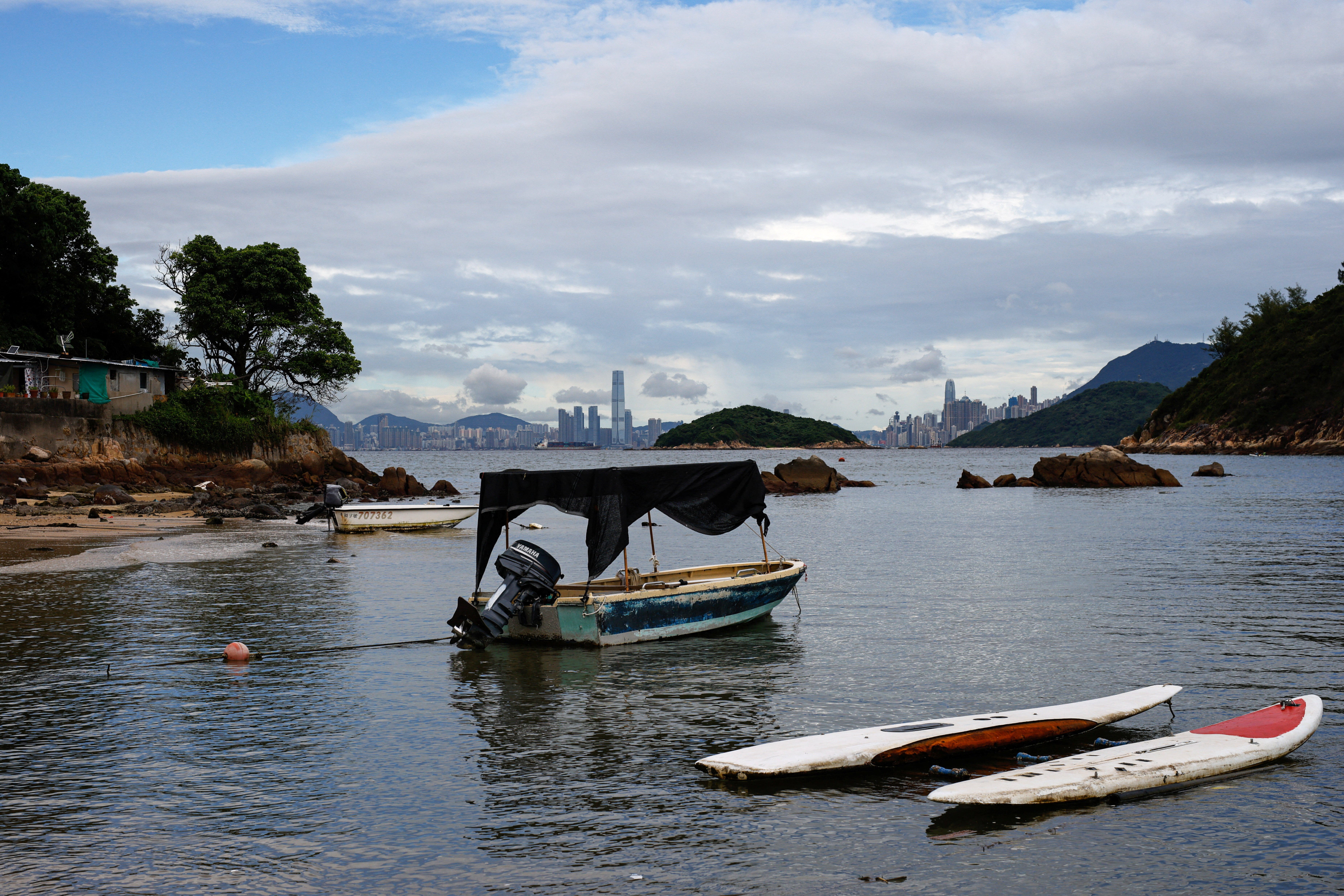 Hong Kong’s skyline is seen from Peng Chau island