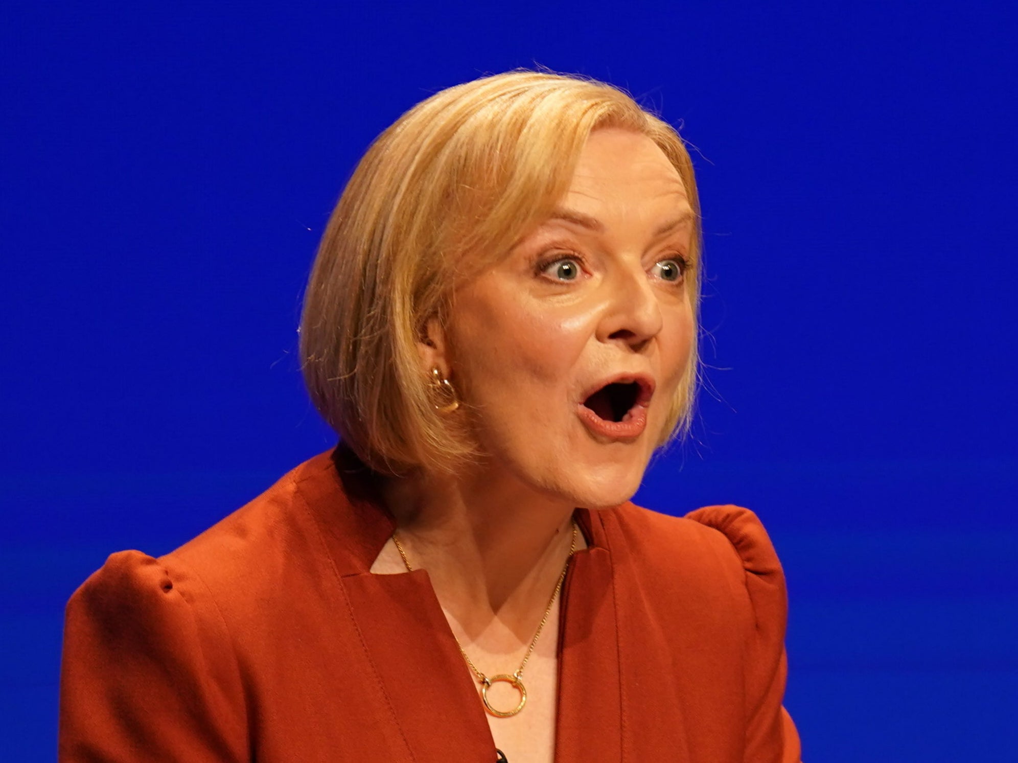 Liz Truss, the UK’s shortest-serving prime minister, speaking at the Conservative Party Conference in 2022