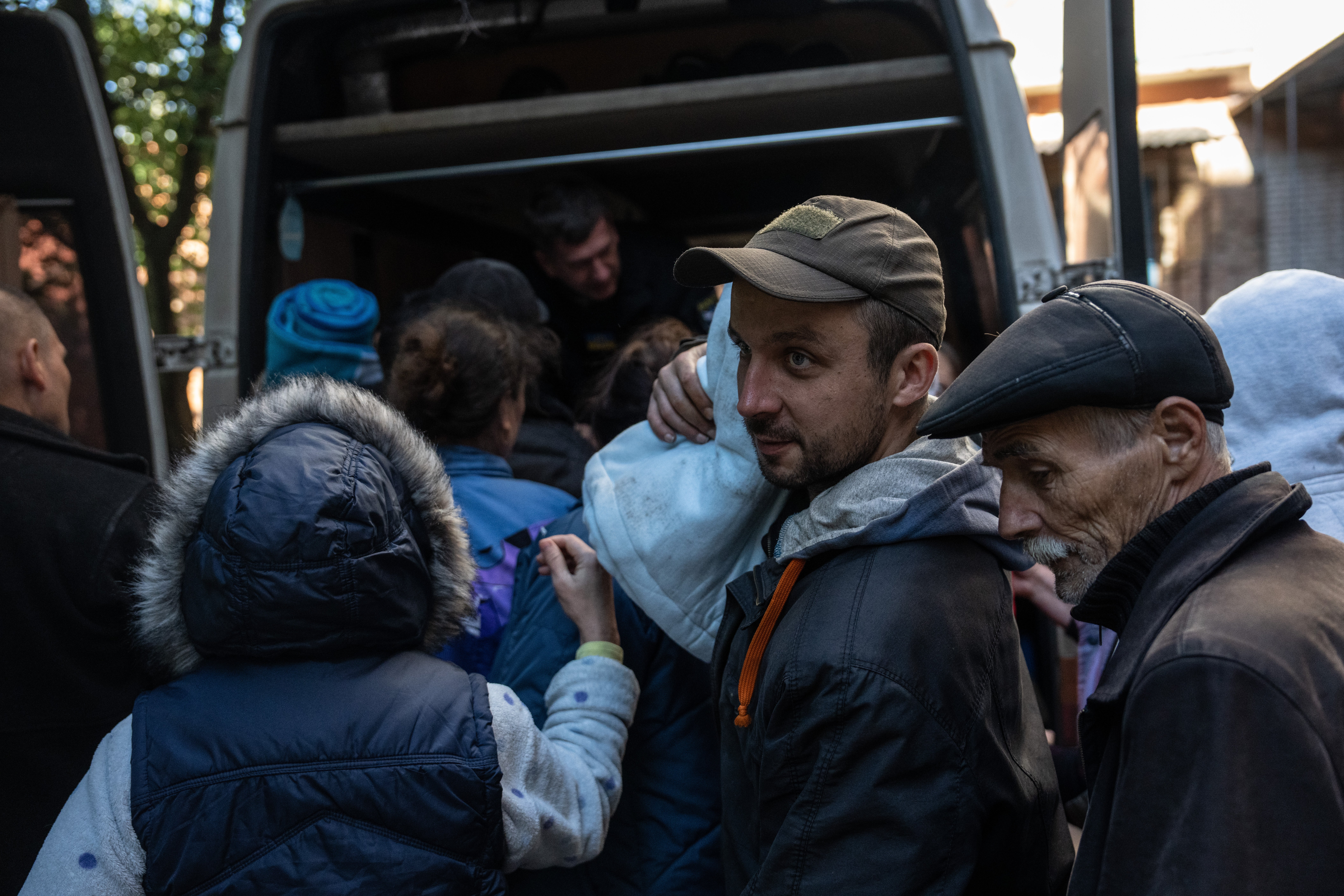 Blankets handed out by charity volunteers in Bakhmut, where bombing has cut off the power supply and people have no hot water