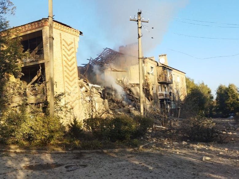 Homes bombed during clashes with Russian forces in the village of Opytne near Bakhmut