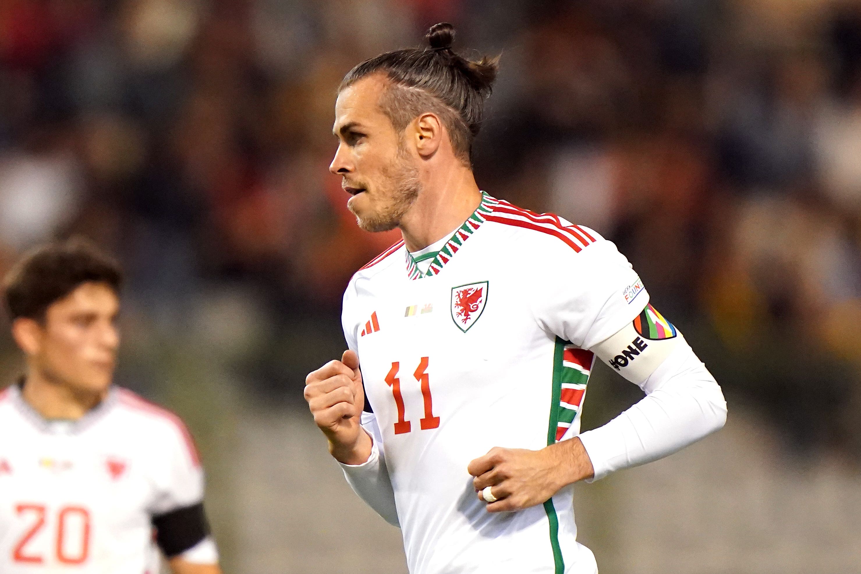 Wales captain Gareth Bale wearing the ‘One Love’ armband in Belgium last month (Tim Goode/PA)