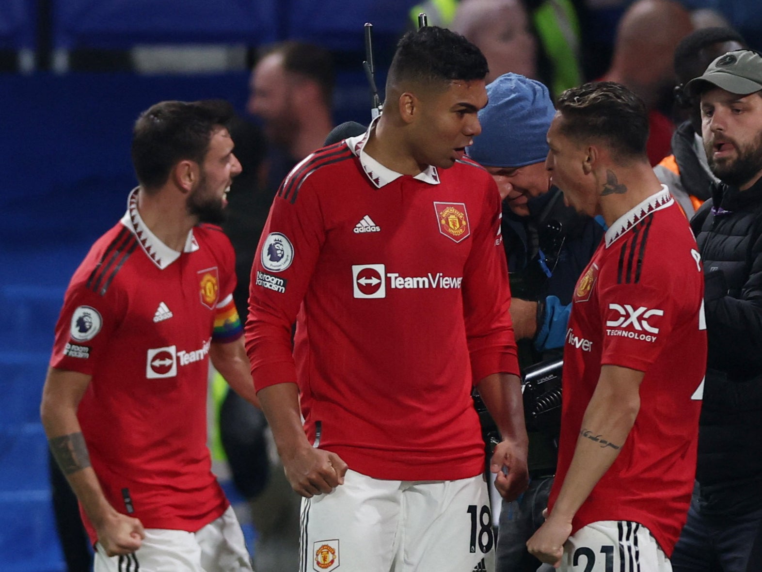 Manchester United’s Casemiro celebrates scoring in stoppage time