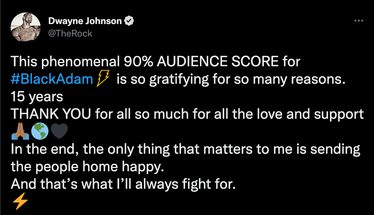 Dwayne Johnson celebrates ‘Black Adam’s Rotten Tomatoes audience score