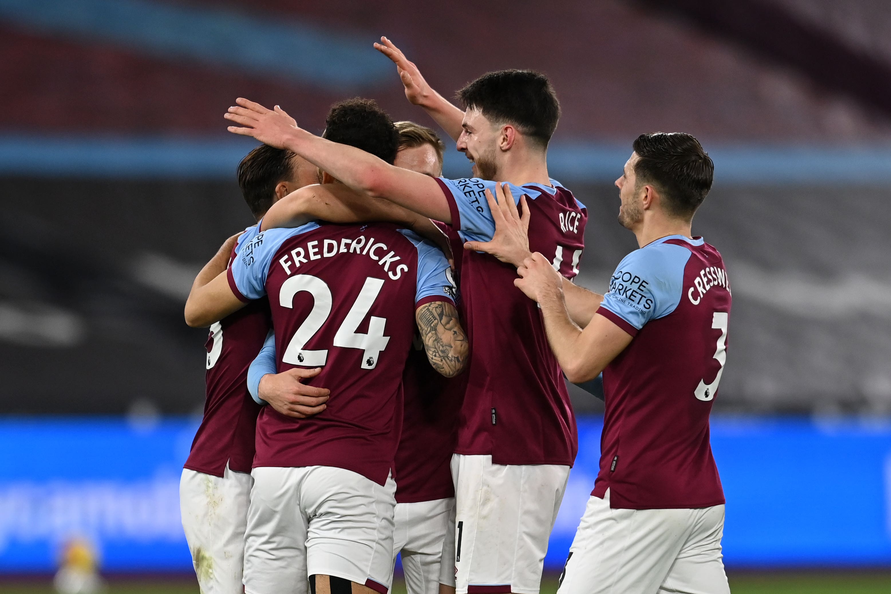 Bournemouth’s Ryan Fredericks will face good friend and former West Ham team-mate Declan Rice (second right) on Monday (Glyn Kirk/PA)