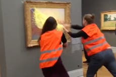 Climate protesters throw mashed potatoes at Monet painting