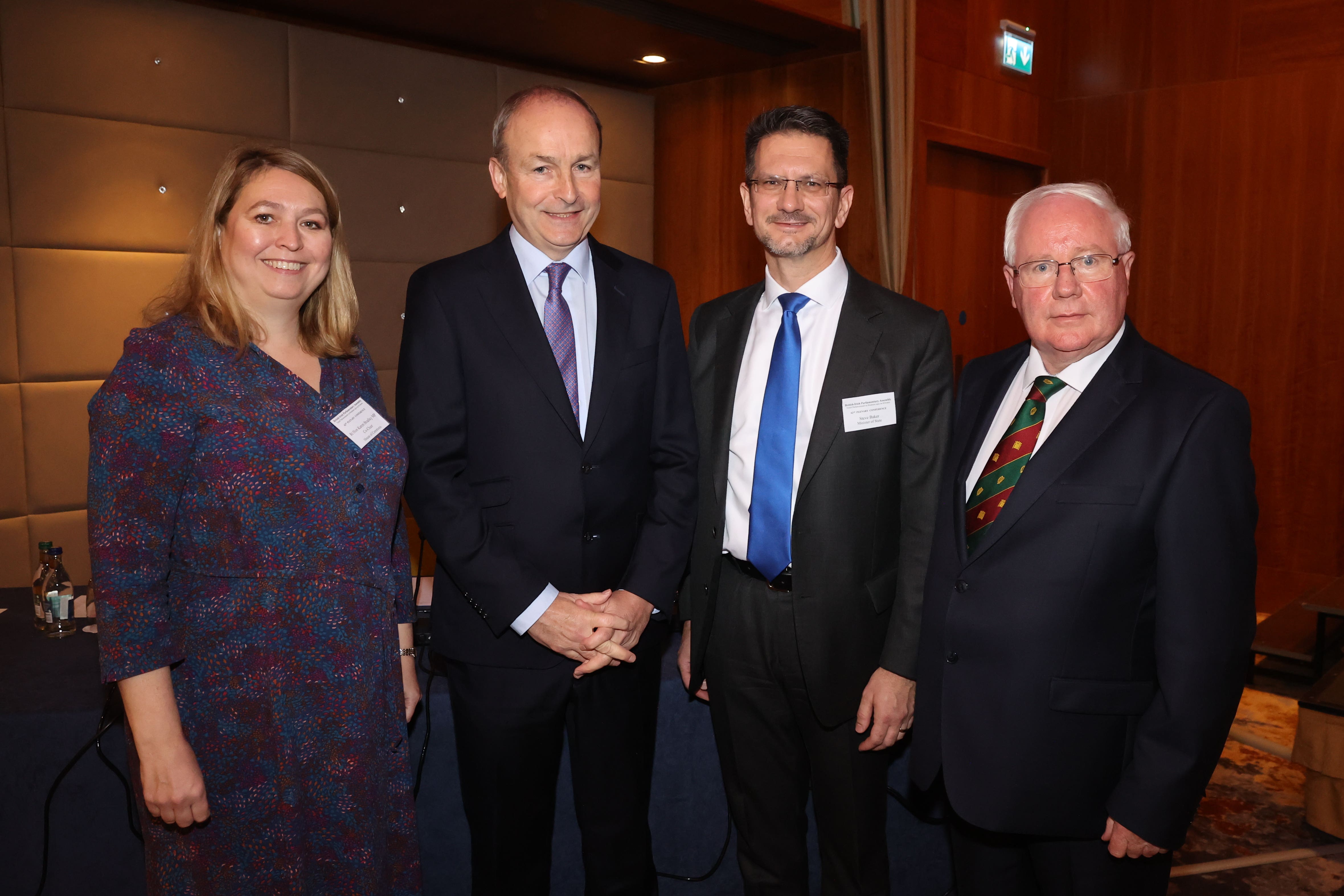 (left to right) Karen Bradley MP, Taoiseach Micheal Martin, Northern Ireland Minister Steve Baker and Brendan Smith TD at the 62nd plenary of the British-Irish Parliamentary Assembly (Liam McBurney/PA)