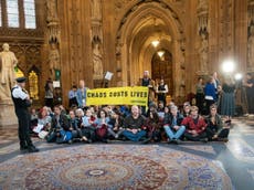 Climate activists occupy central lobby in parliament after Sunak announced as new PM