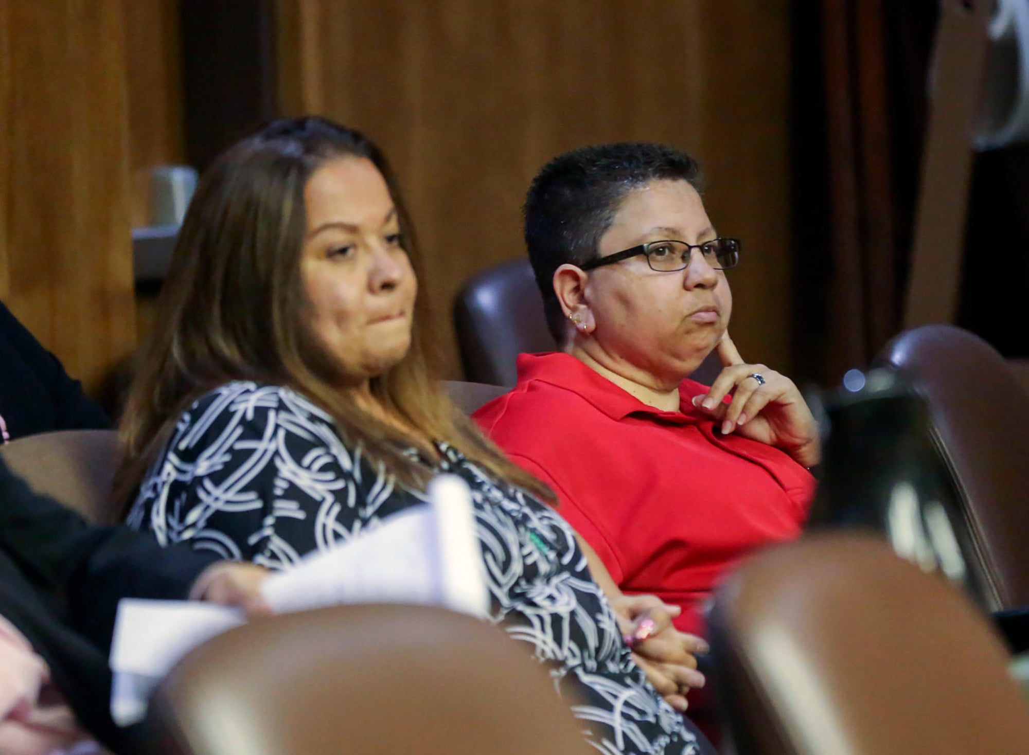 Eileen and Mireya Rodriguez-Del Rio listen closely during a hearing in 2018.