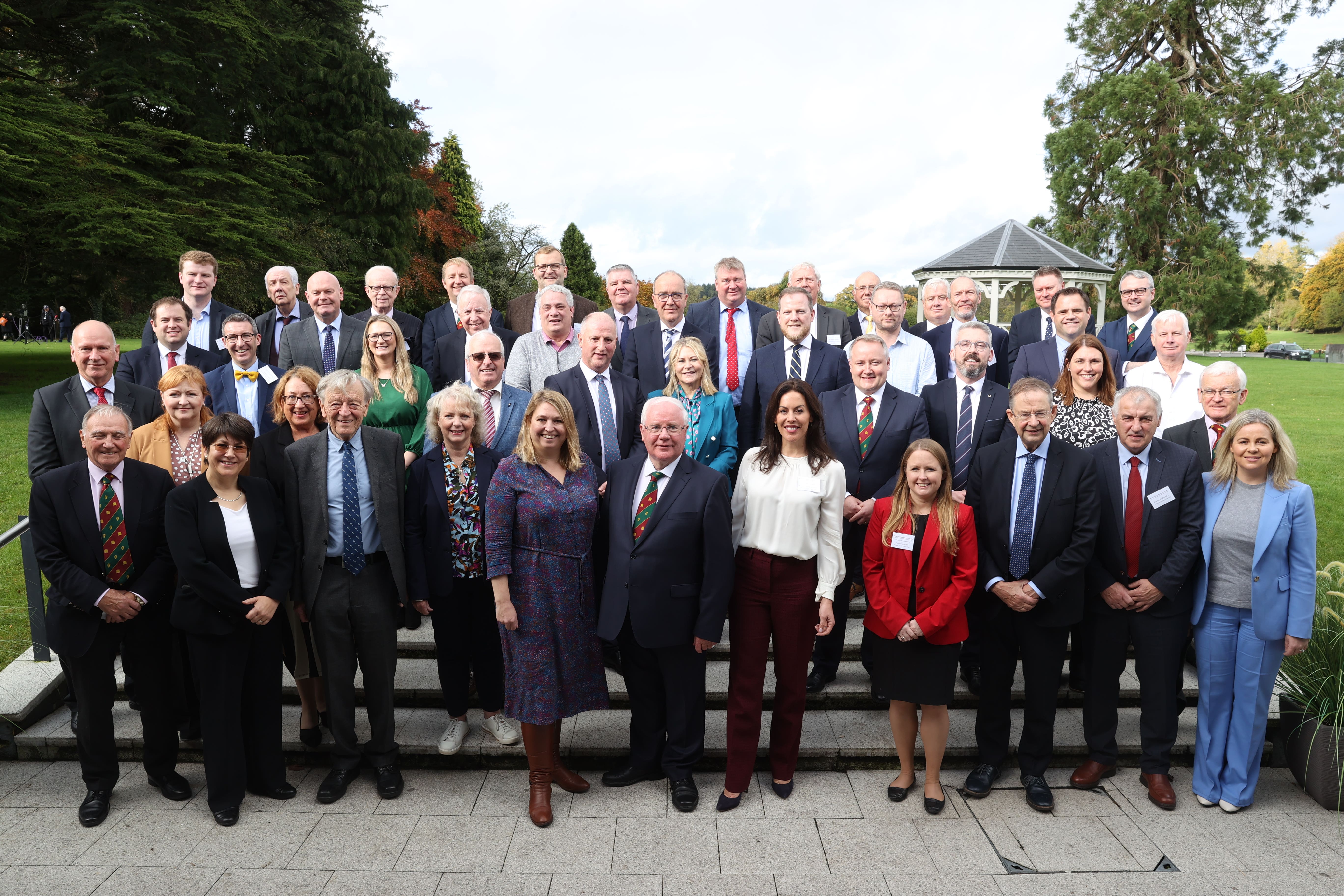 (front row, centre left to right) Karen Bradley MP and Brendan Smith TD, with assembly members and delegates at the 62nd plenary of the British-Irish Parliamentary Assembly (PA)