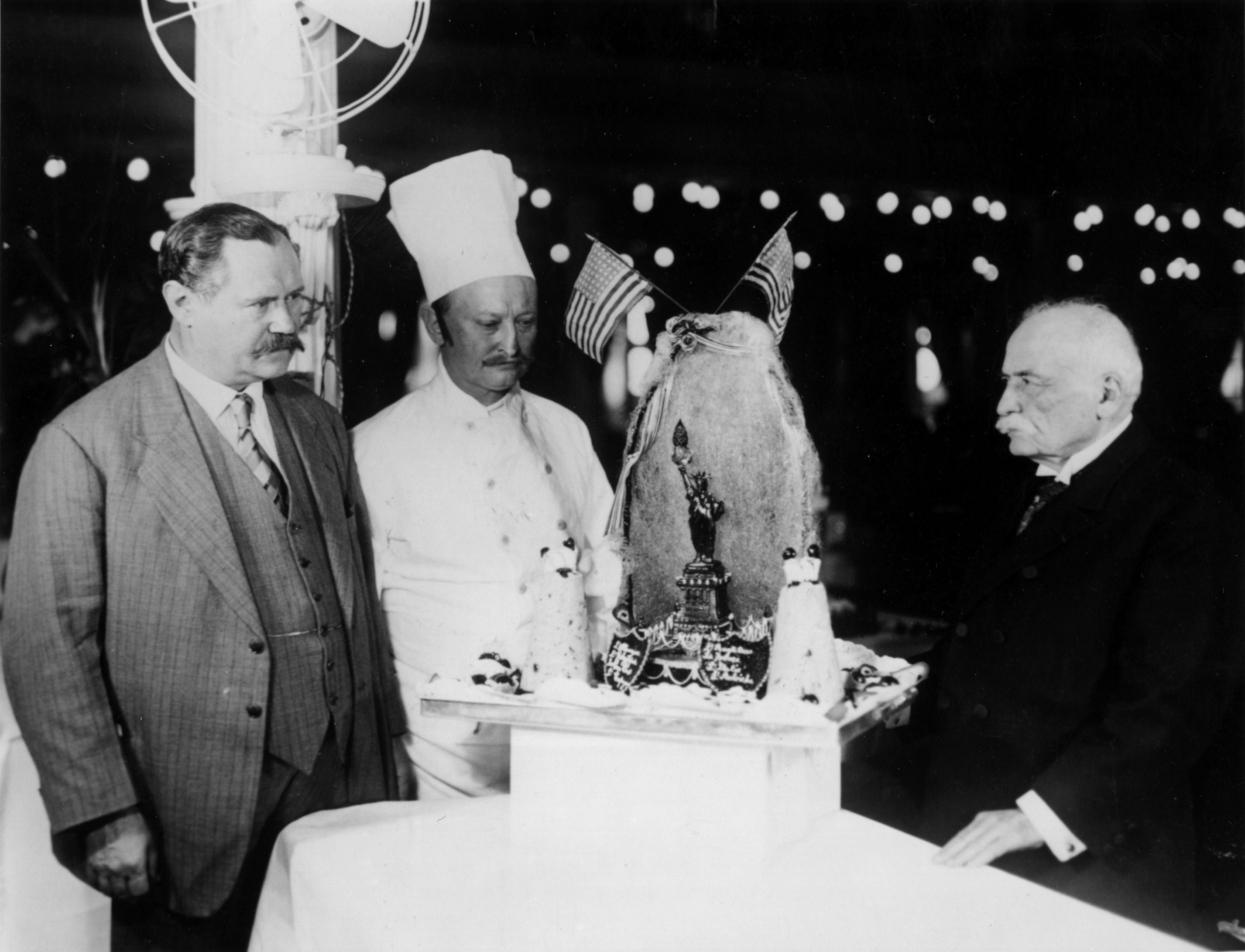 Escoffier (right), known as ‘the chef of kings and the king of chefs’, on board the Berengaria in New York in 1926