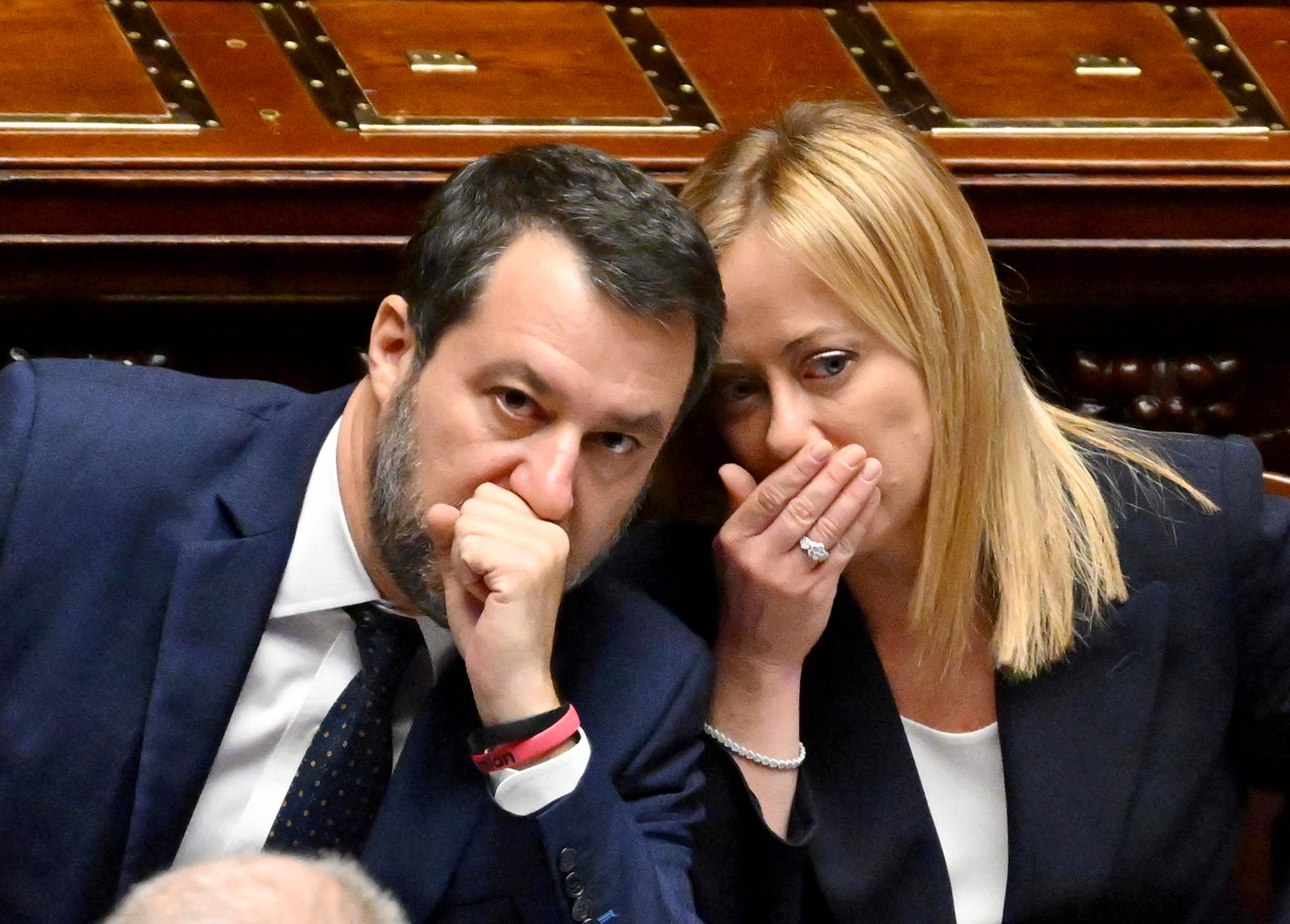 Meloni talks to Salvini in parliament after her maiden speech