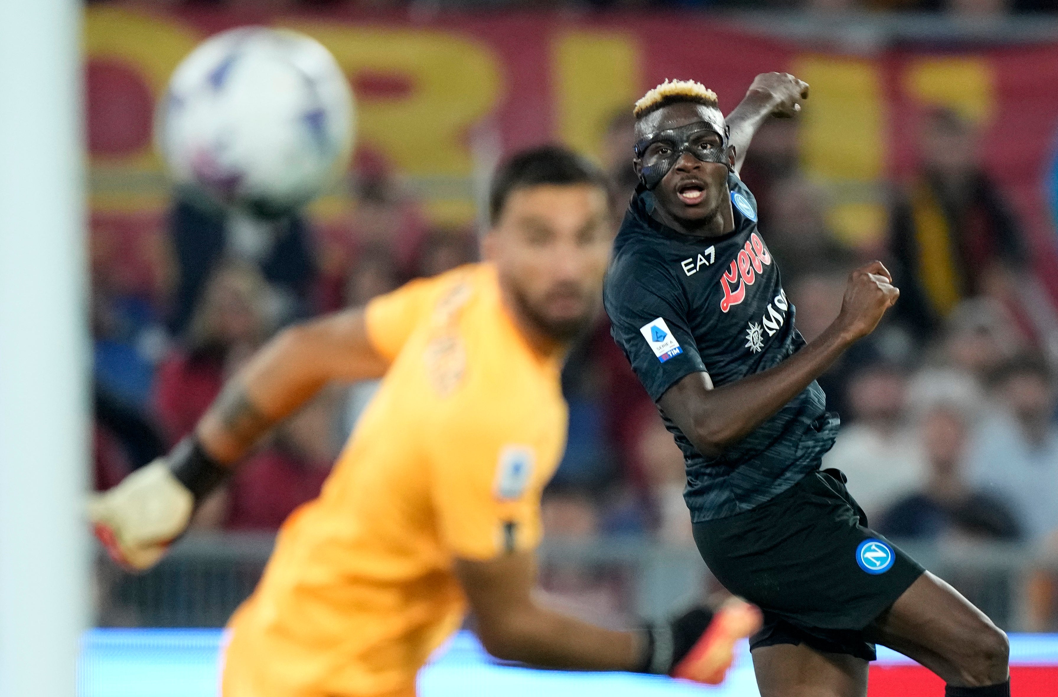 Napoli’s Victor Osimhen scores against Roma