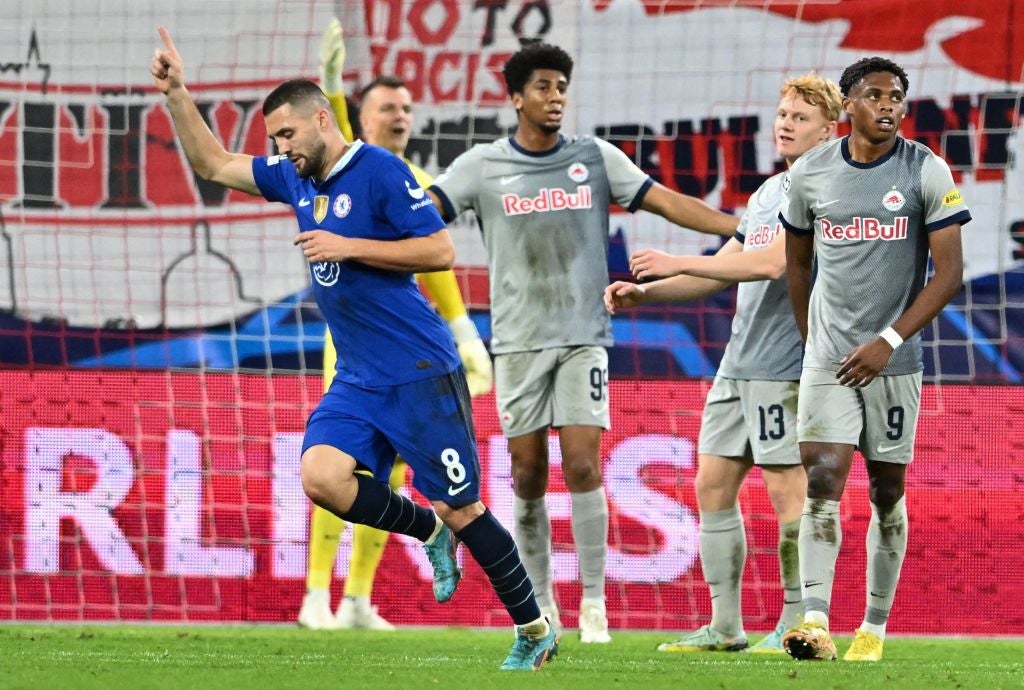 Mateo Kovacic celebrates his opener for the visitors