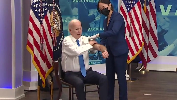 Joe Biden gets updated Covid-19 booster vaccine during live briefing