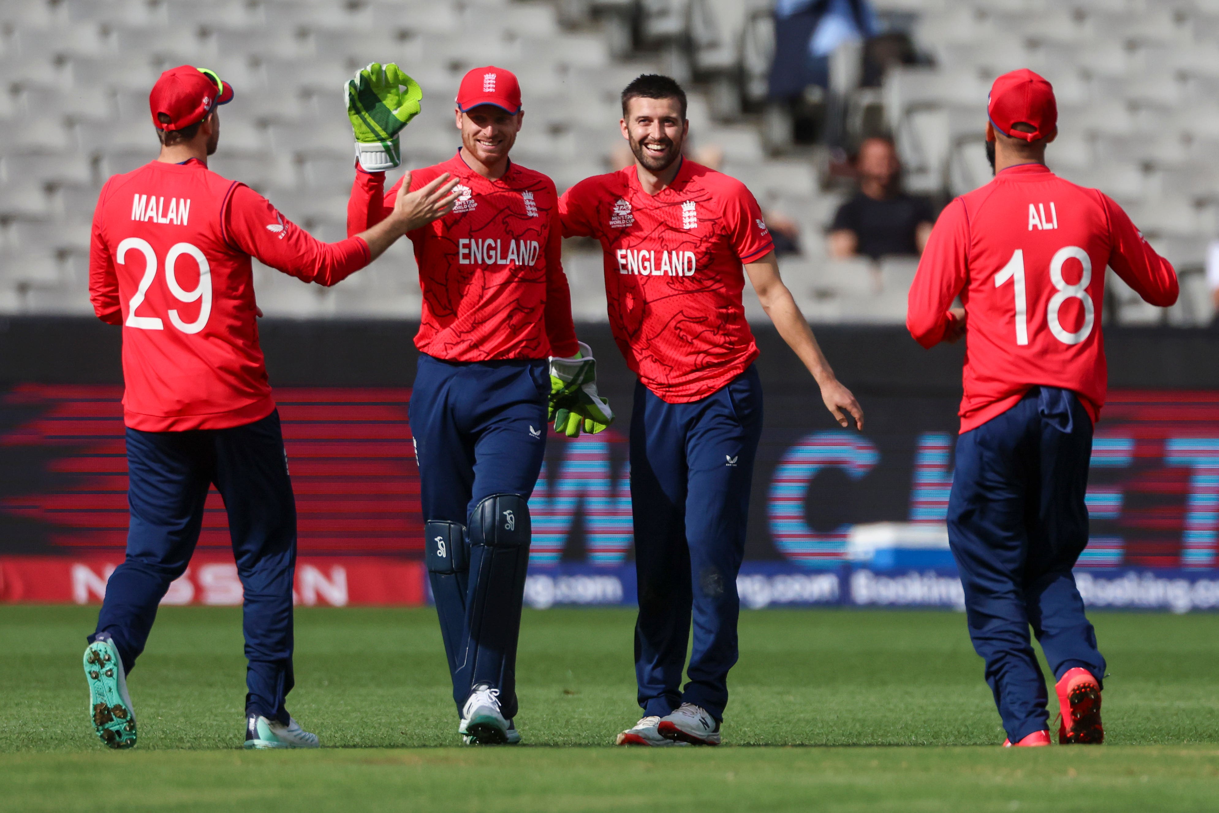 Mark Wood, second right, shone for England (Asanka Brendon Ratnayake/AP)