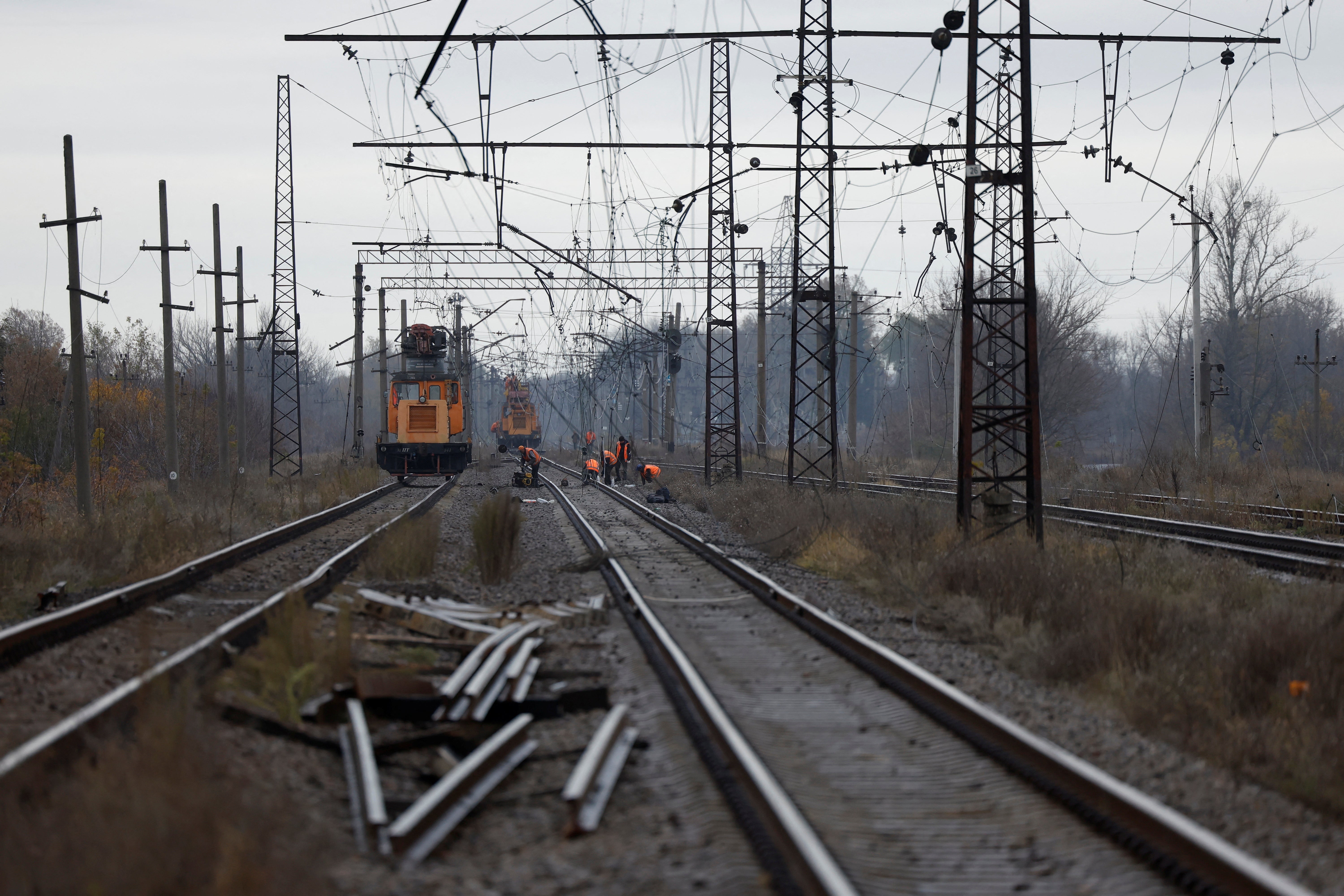 Train tracks and overhead cables were damaged in an explosion along the train line to Belgorod