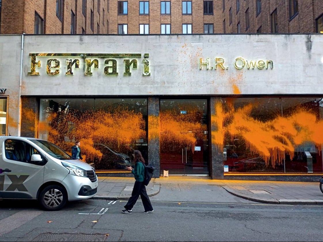 Just Stop Oil has sprayed paint over car dealers in London