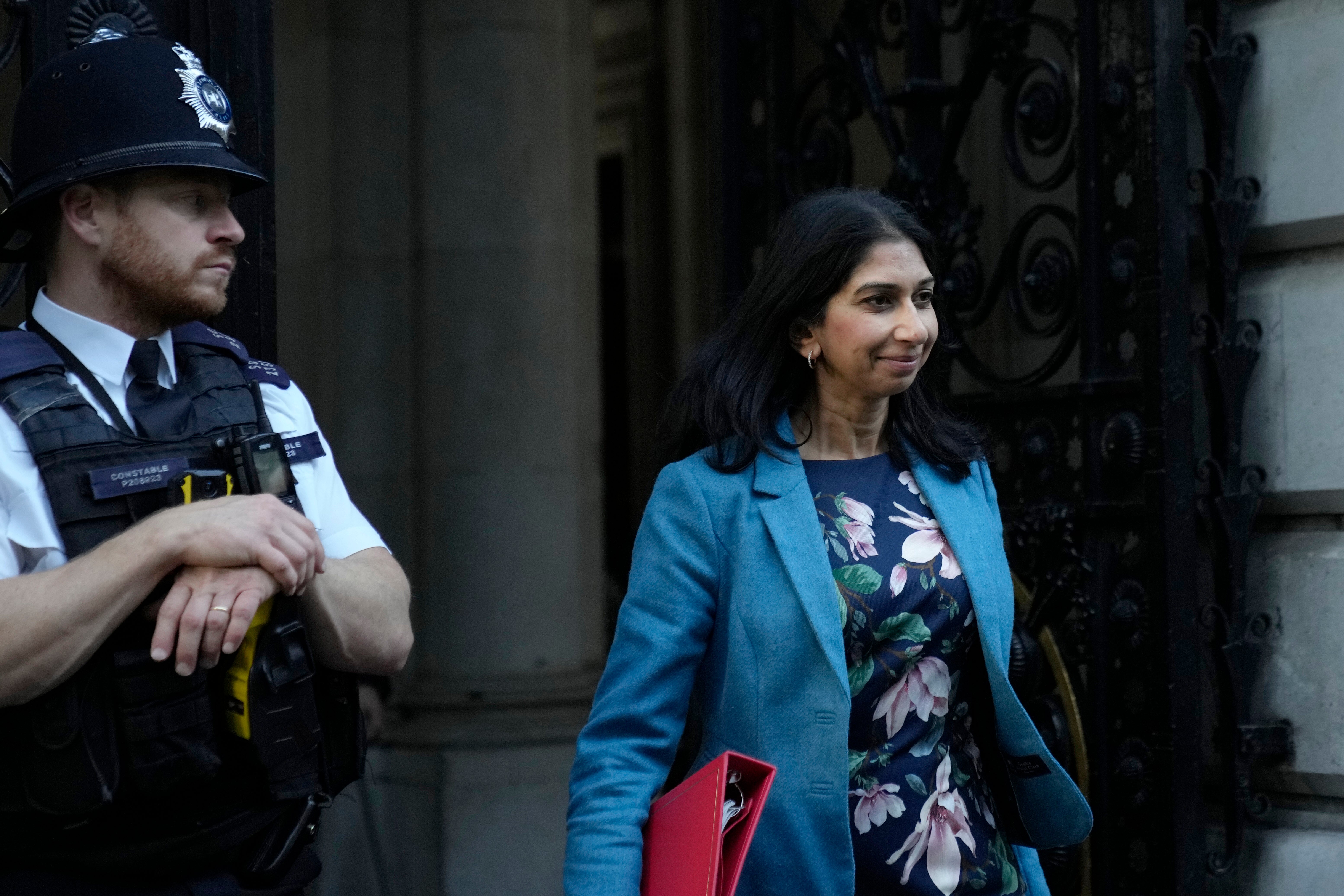 Suella Braverman arriving for her first new cabinet meeting on Wednesday