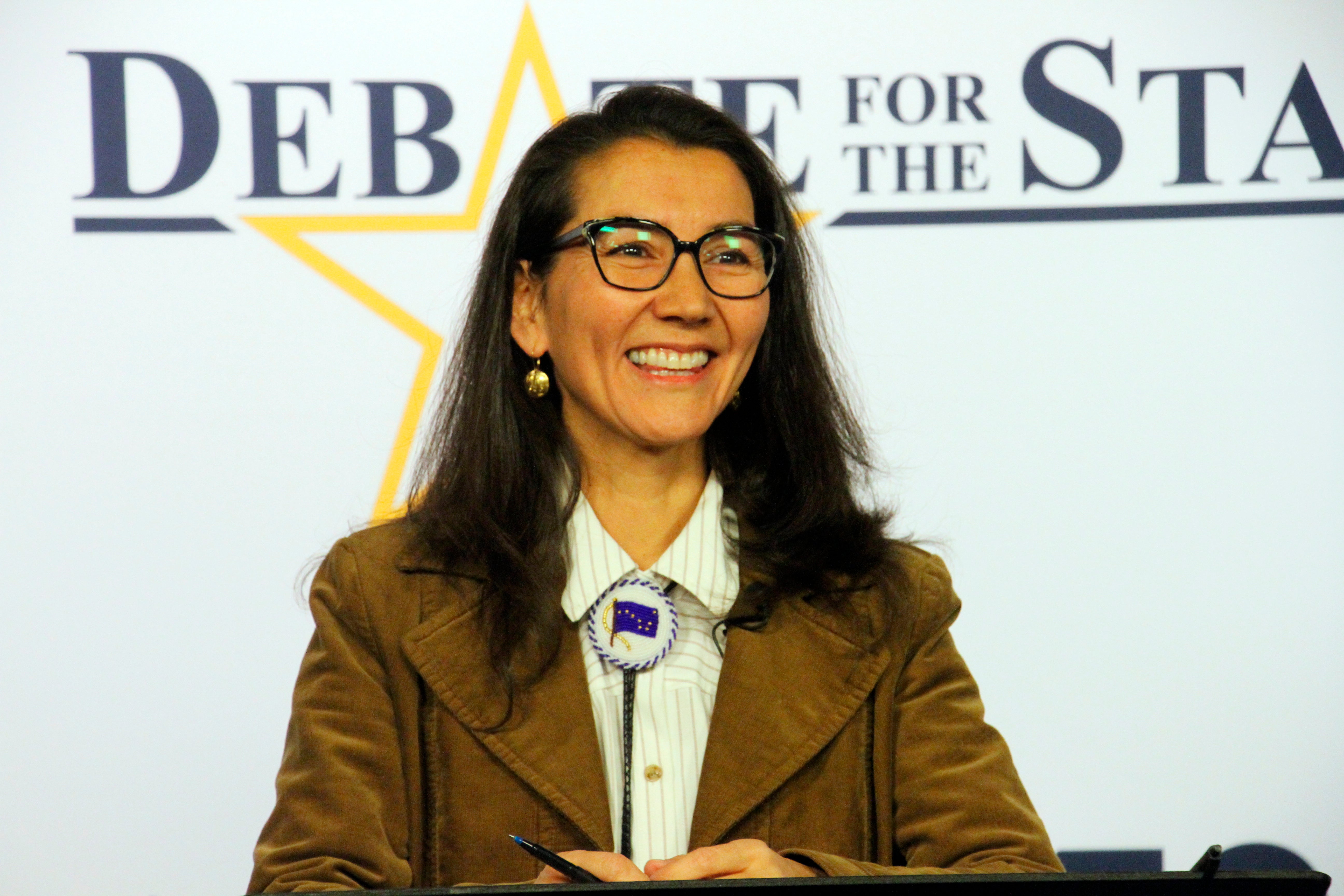 U.S. Rep. Mary Peltola, a Democrat, is shown before a debate for Alaska’s sole U.S. House seat Wednesday, Oct. 26