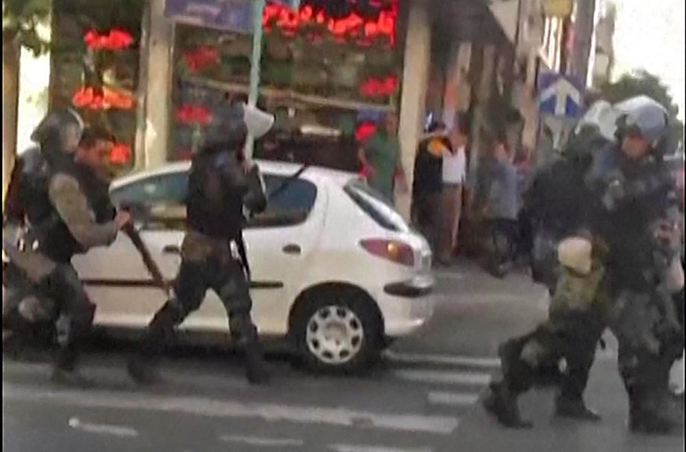 Riot police in Tehran, captured on video shared on social media