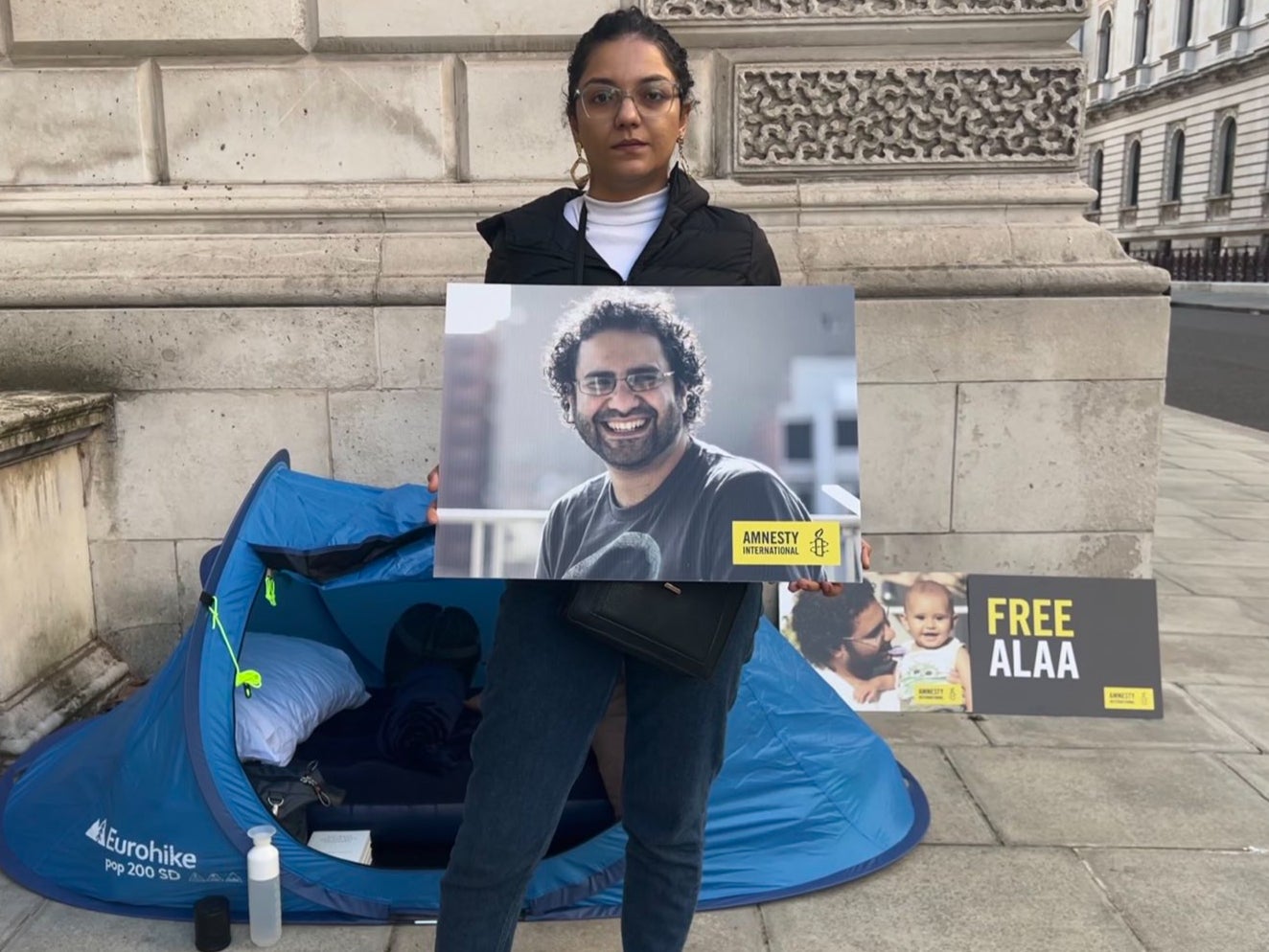 Sanaa Seif, Alaa’s sister, at her sit-in outside the foreign office