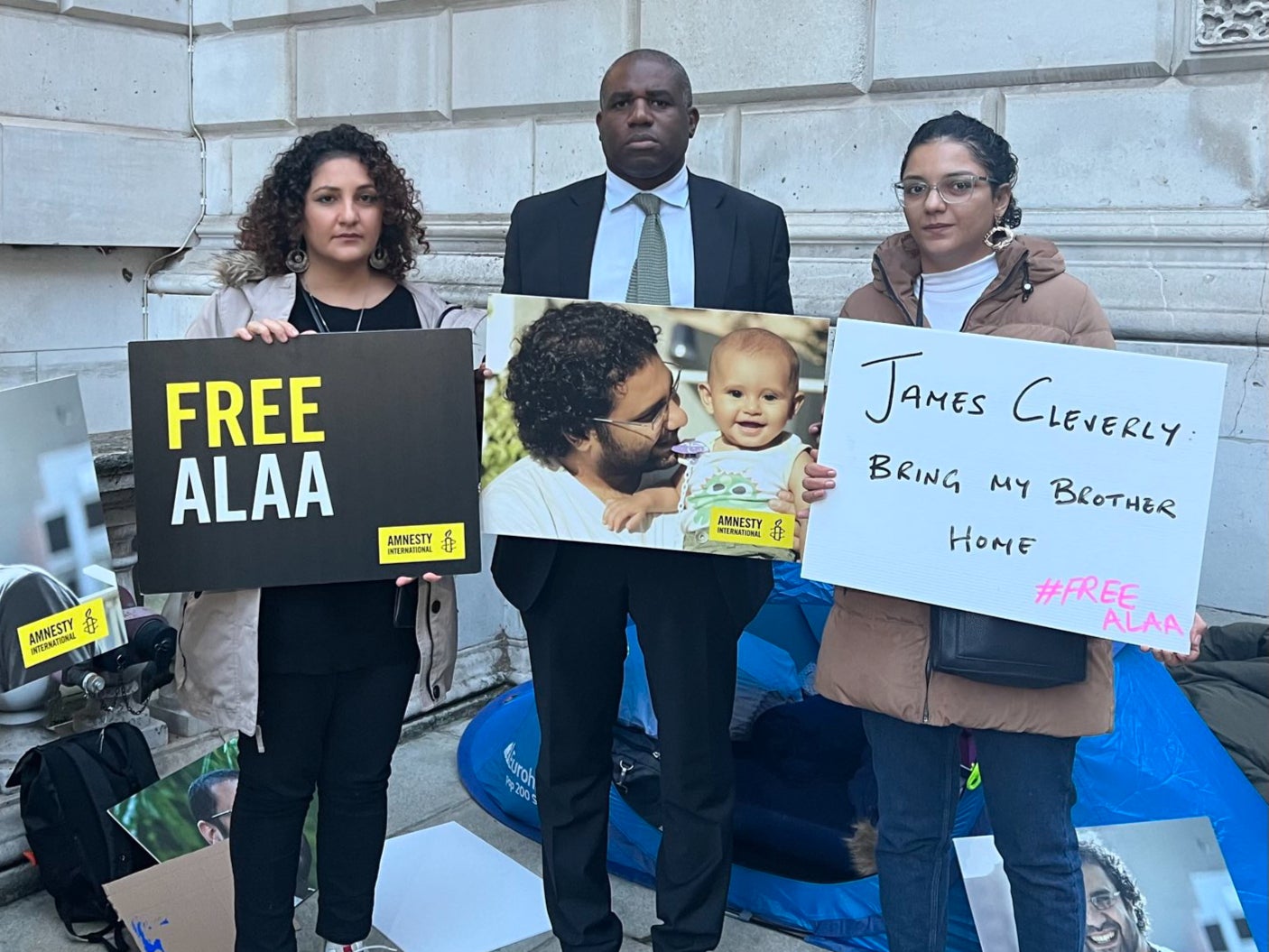 David Lammy MP joins the family’s sit-in outside the FCDO for Alaa-Abdel Fattah