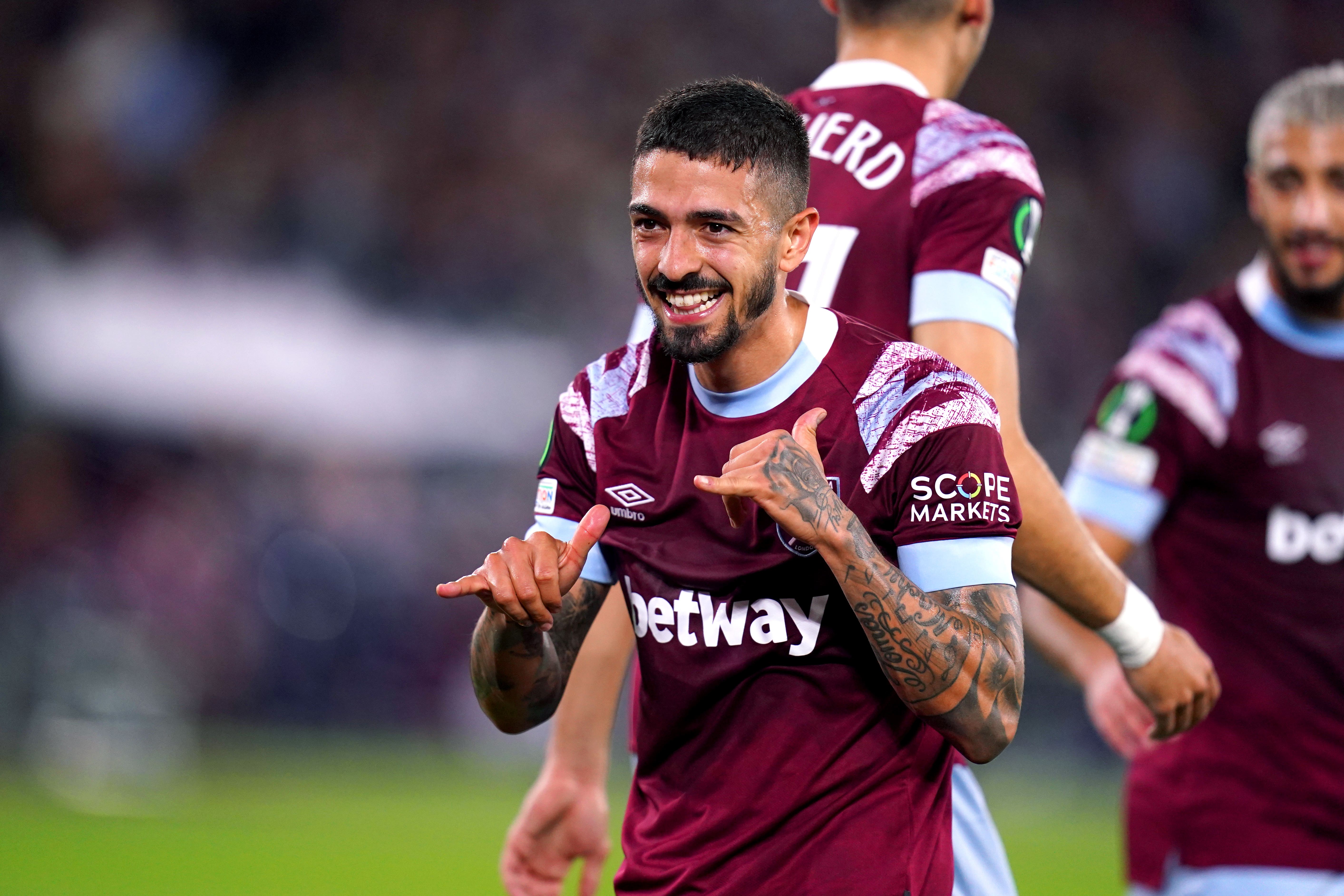 Manuel Lanzini celebrates his winning goal (John Walton/PA)