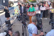 Kari Lake ridiculed after pretending Arizona opponent broke into her office wearing a chicken suit