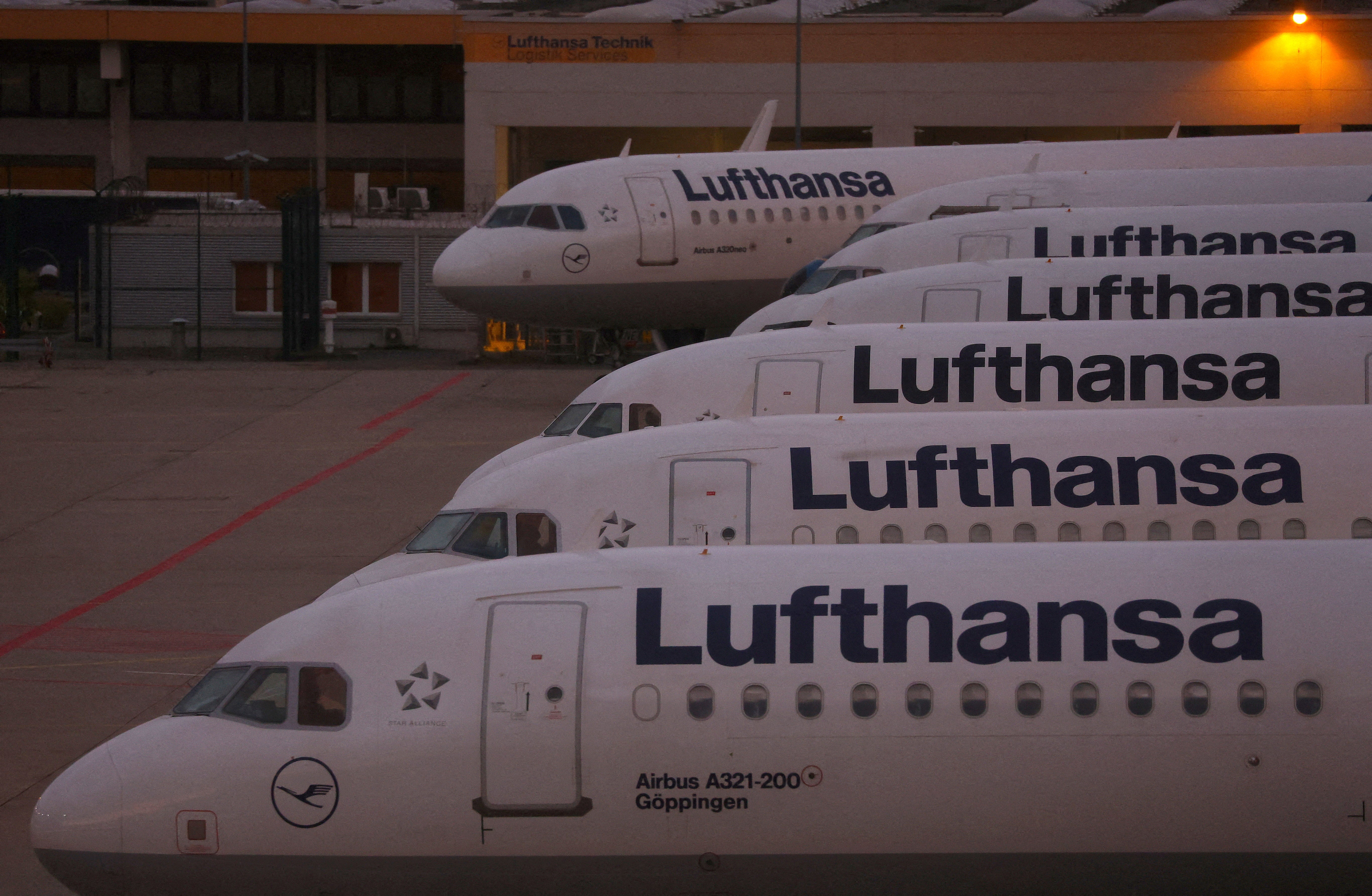 (FILE) Planes of German air carrier Lufthansa are parked as Lufthansa pilots start a strike over a wage dispute, at the airport in Frankfurt, Germany September 2, 2022