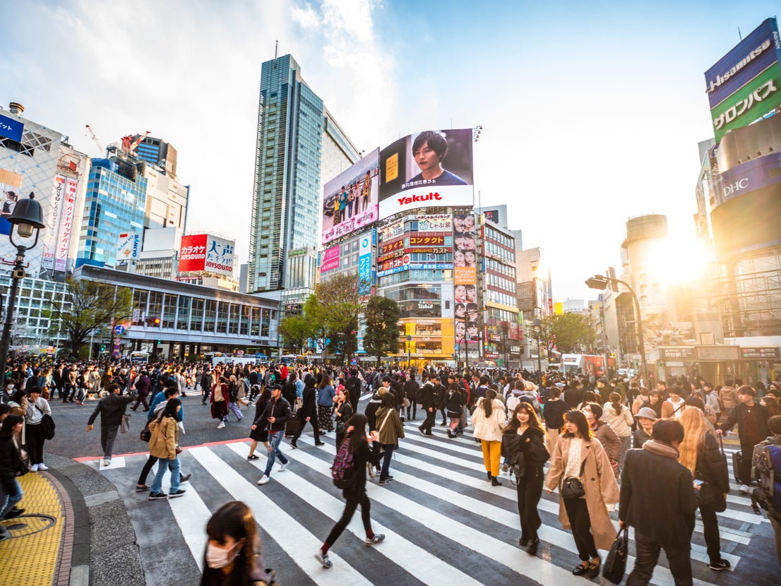 A busy Shibuya Crossing at in Tokyo, Japan