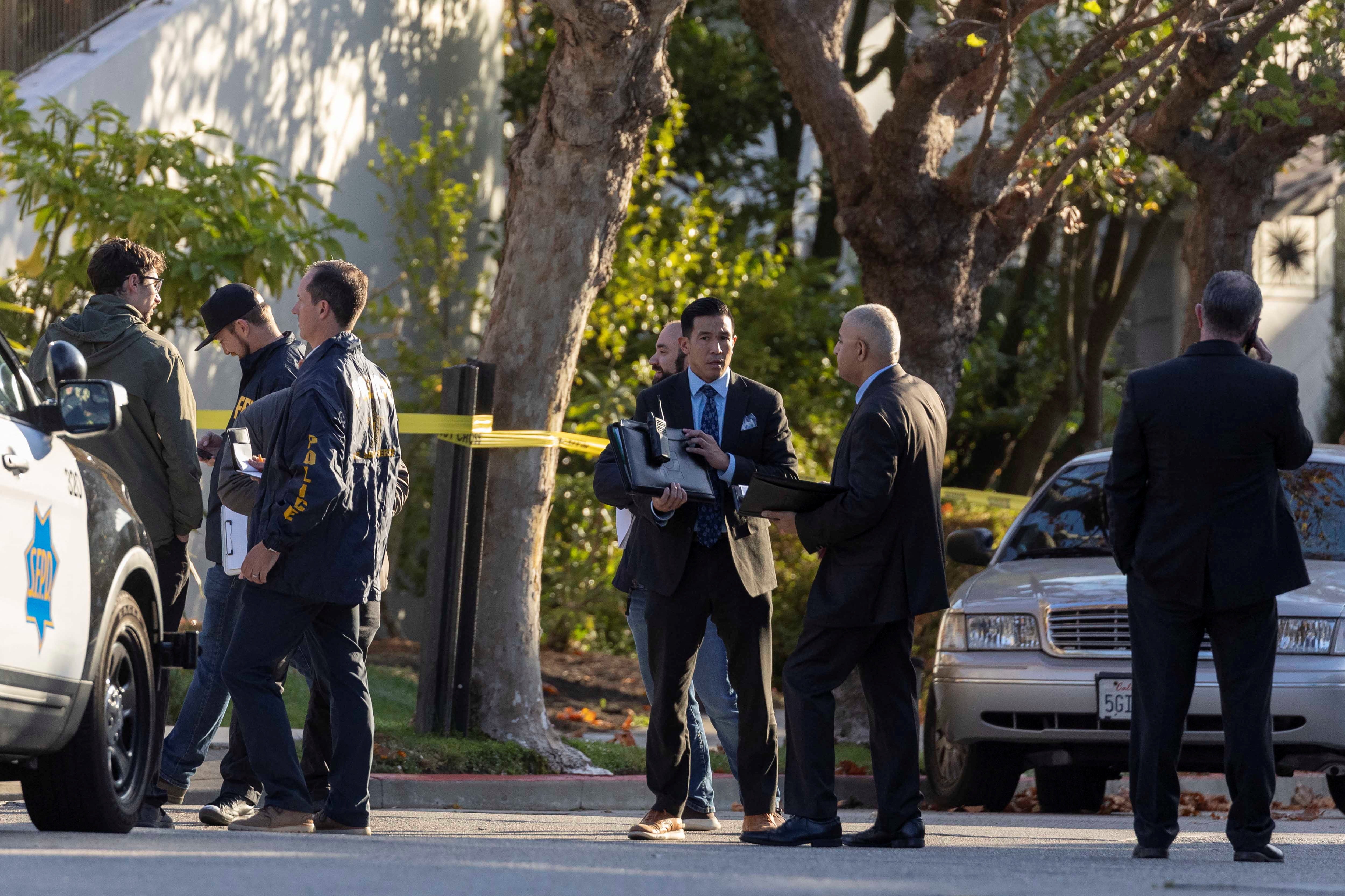 Members of law enforcement work outside the San Francisco home of House speaker Nancy Pelosi